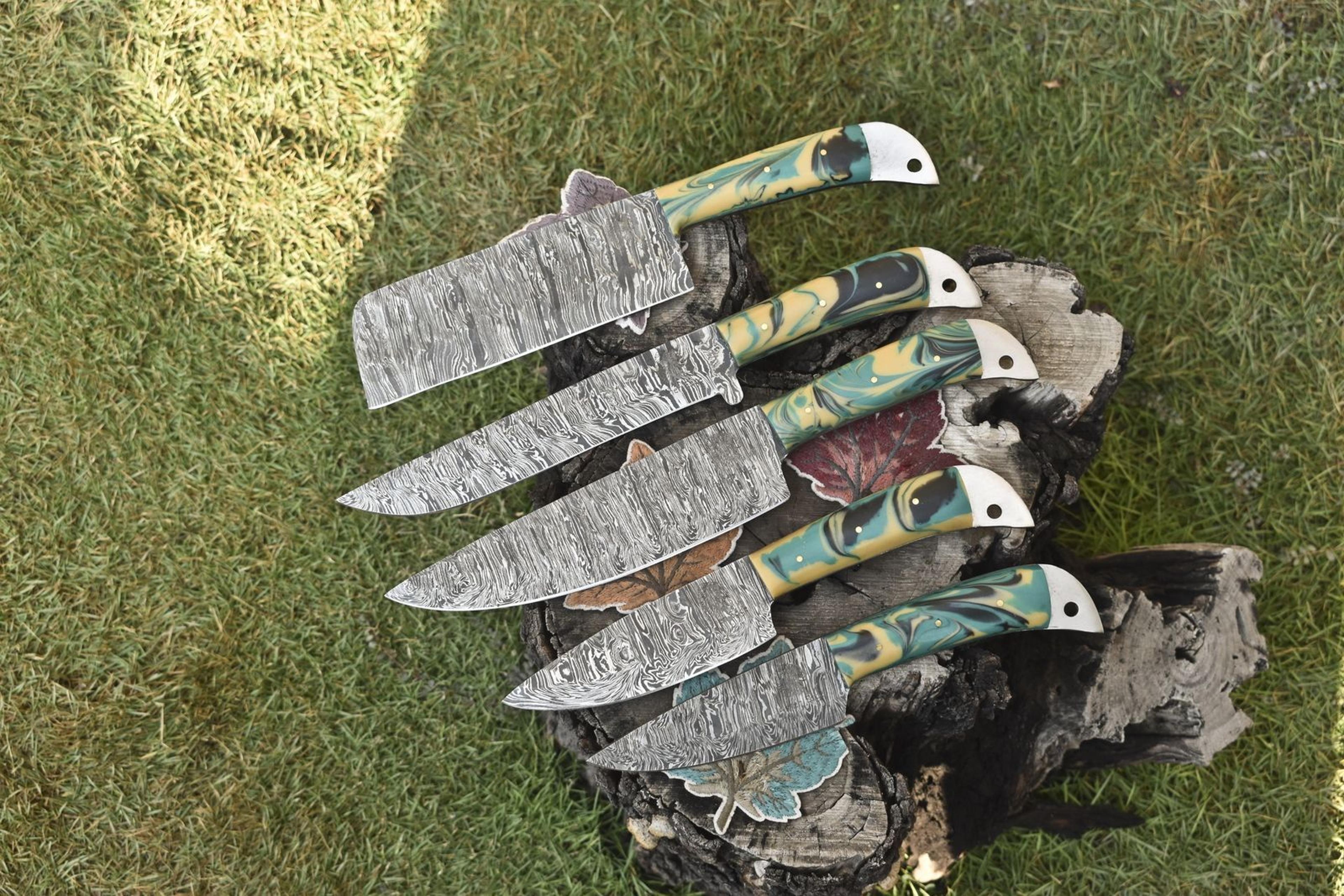 heritage twist damascus steel knife set | chef knives with hardwood handles
