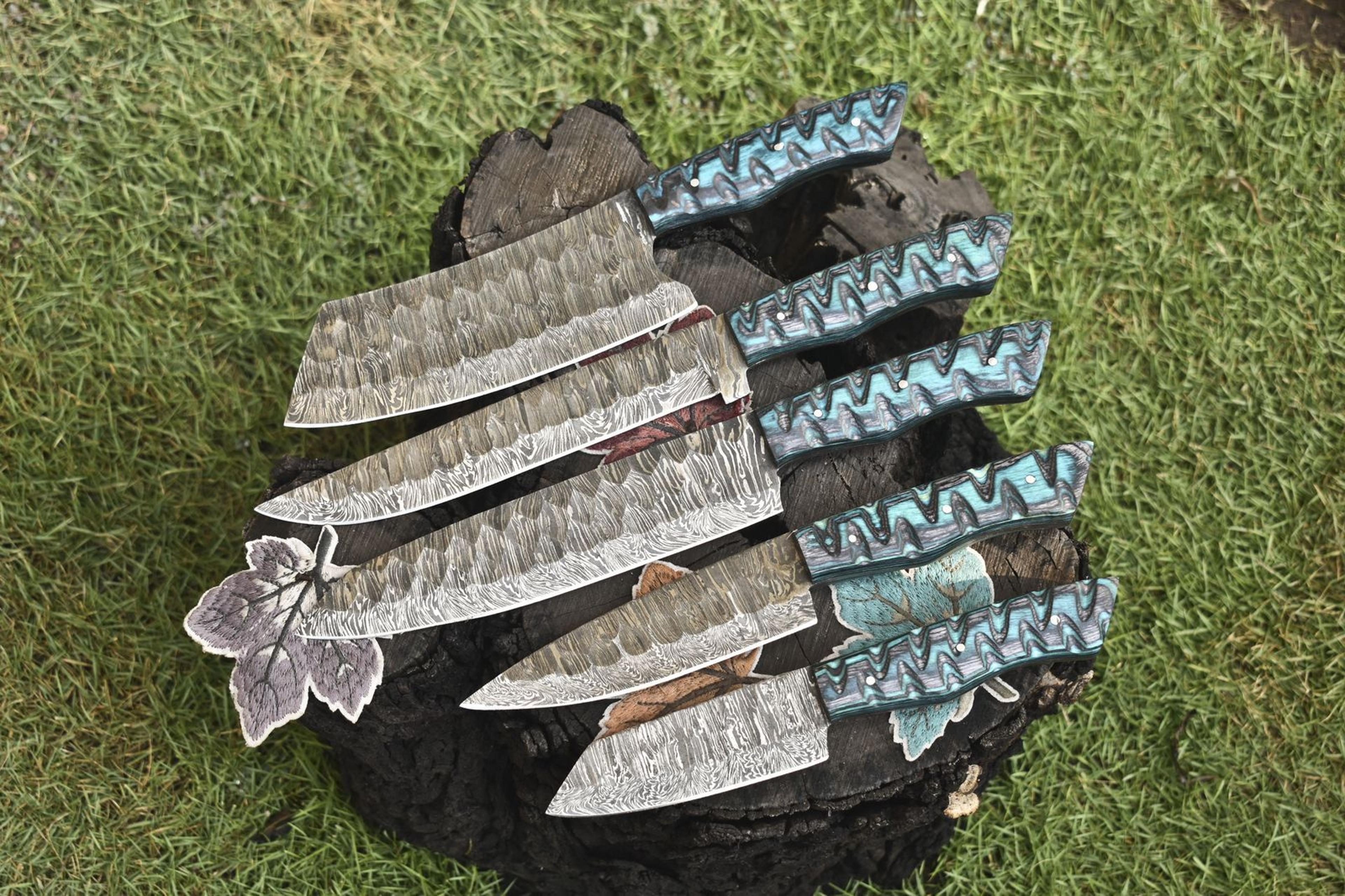 forged damascus steel chef knives | 5-piece twist pattern hardwood set