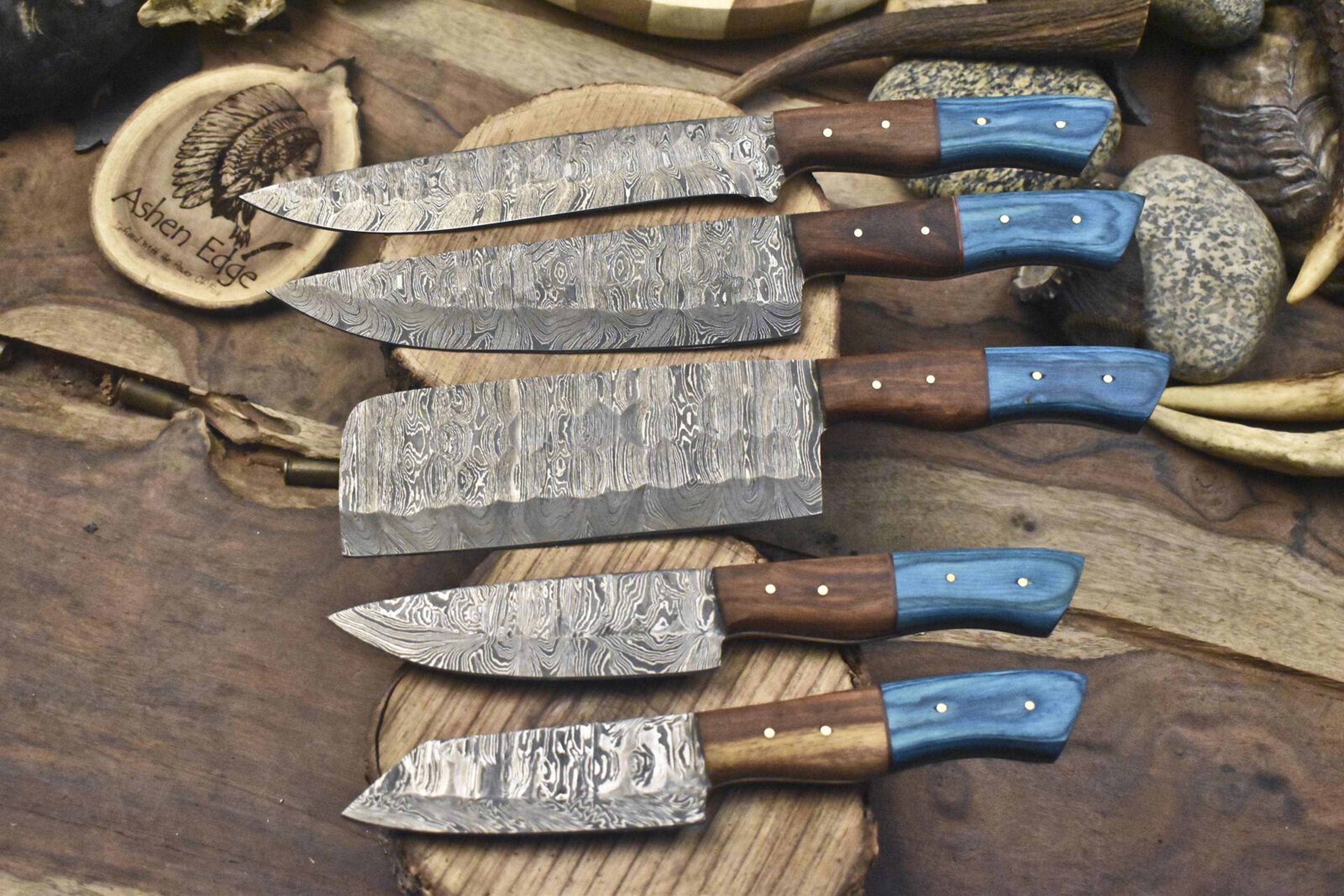 premium twist damascus kitchen knives | handmade lot of 5 blades