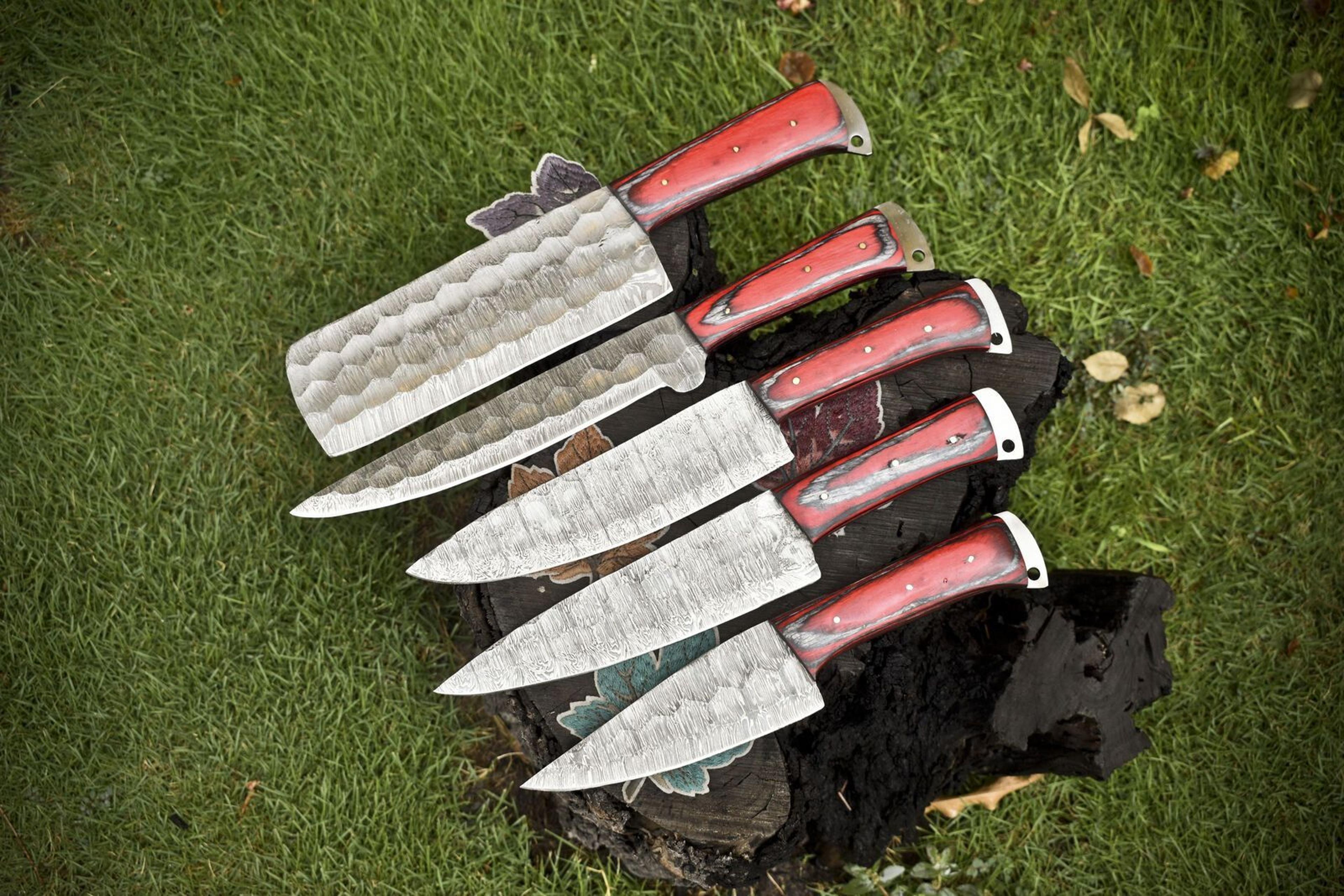 forged walnut handle twist damascus steel knives | 5-piece chef set