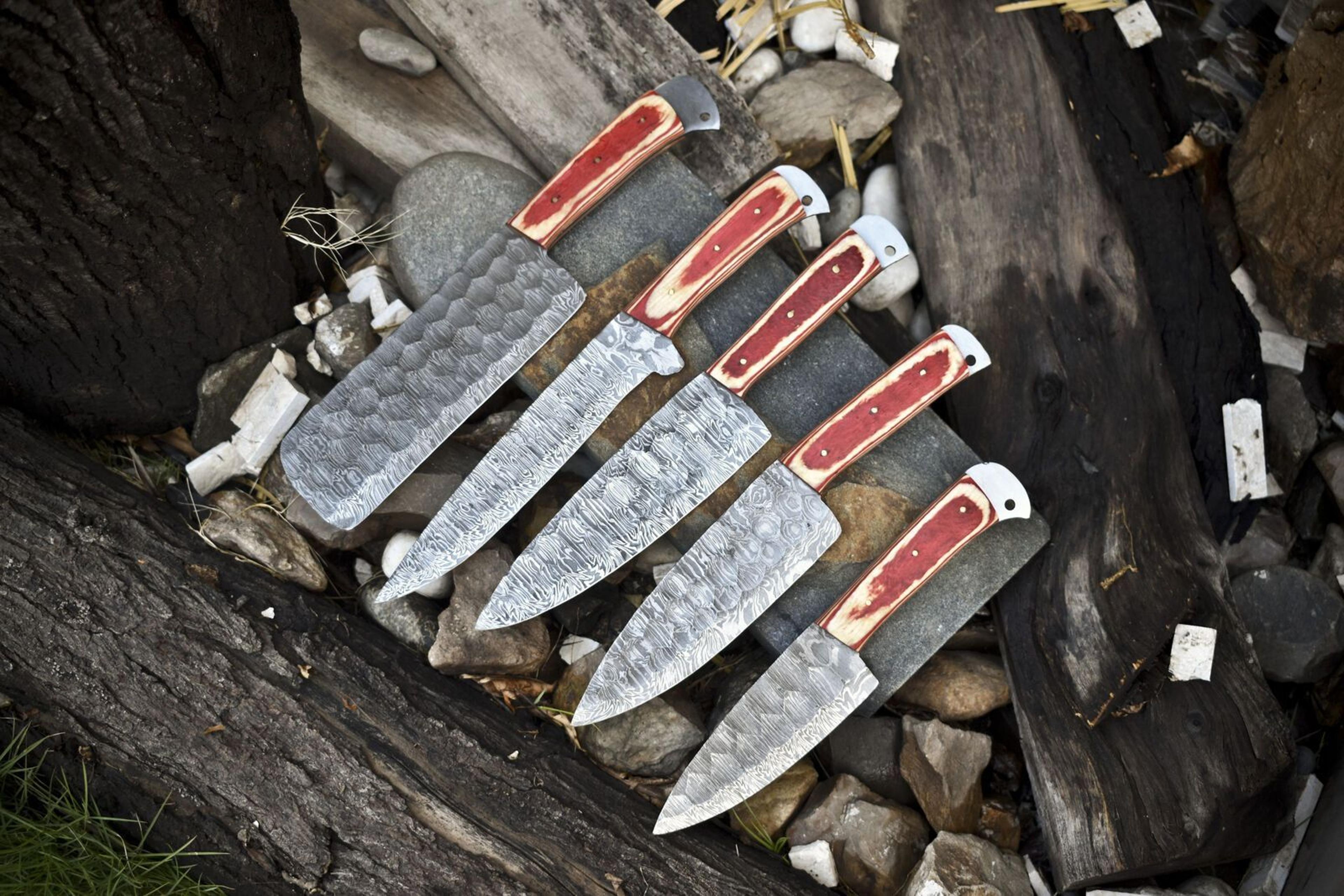 5pcs damascus steel forged kitchen knife set | custom handmade chef knives