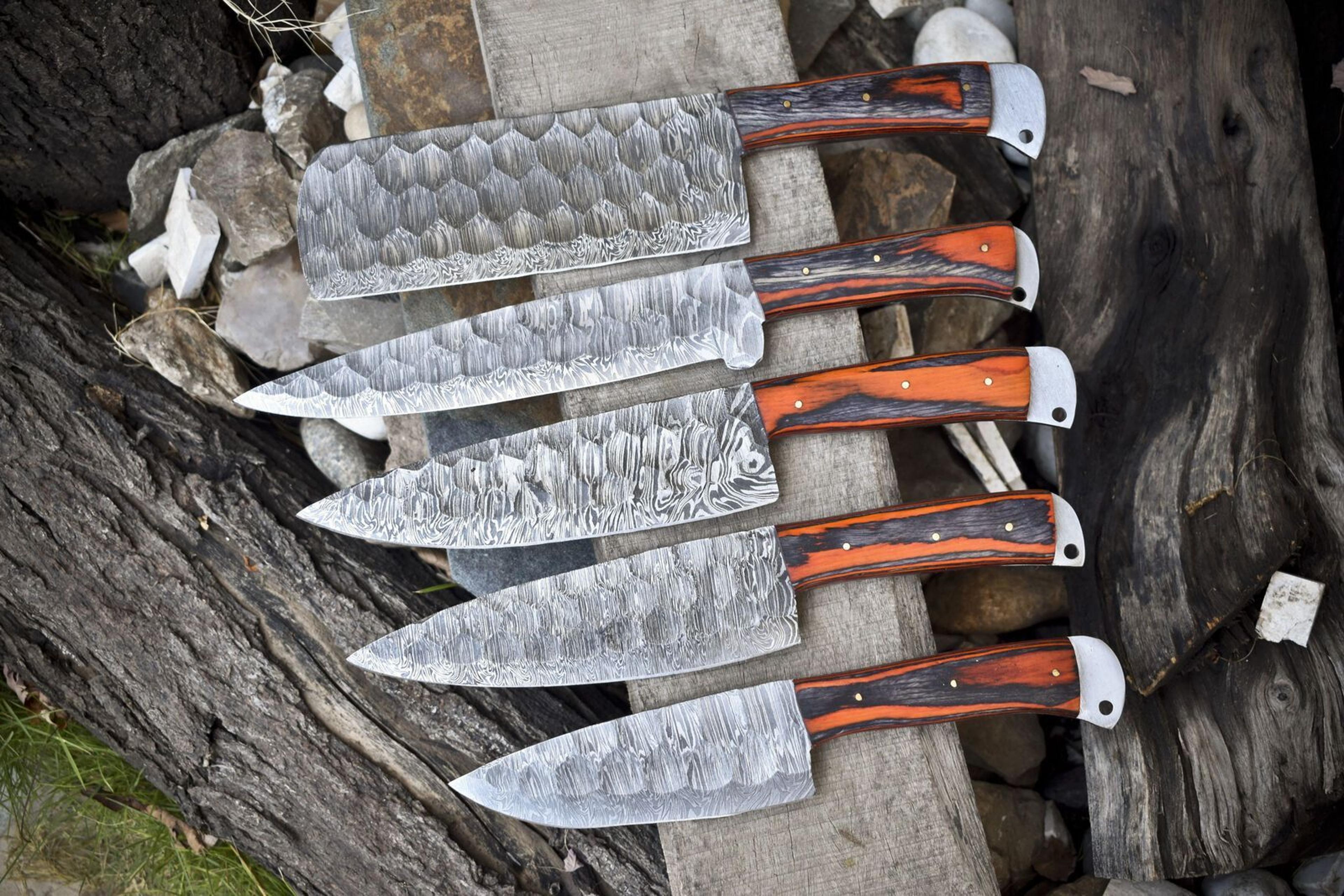 5pcs forged damascus steel chef knife set | handmade full tang kitchen knives