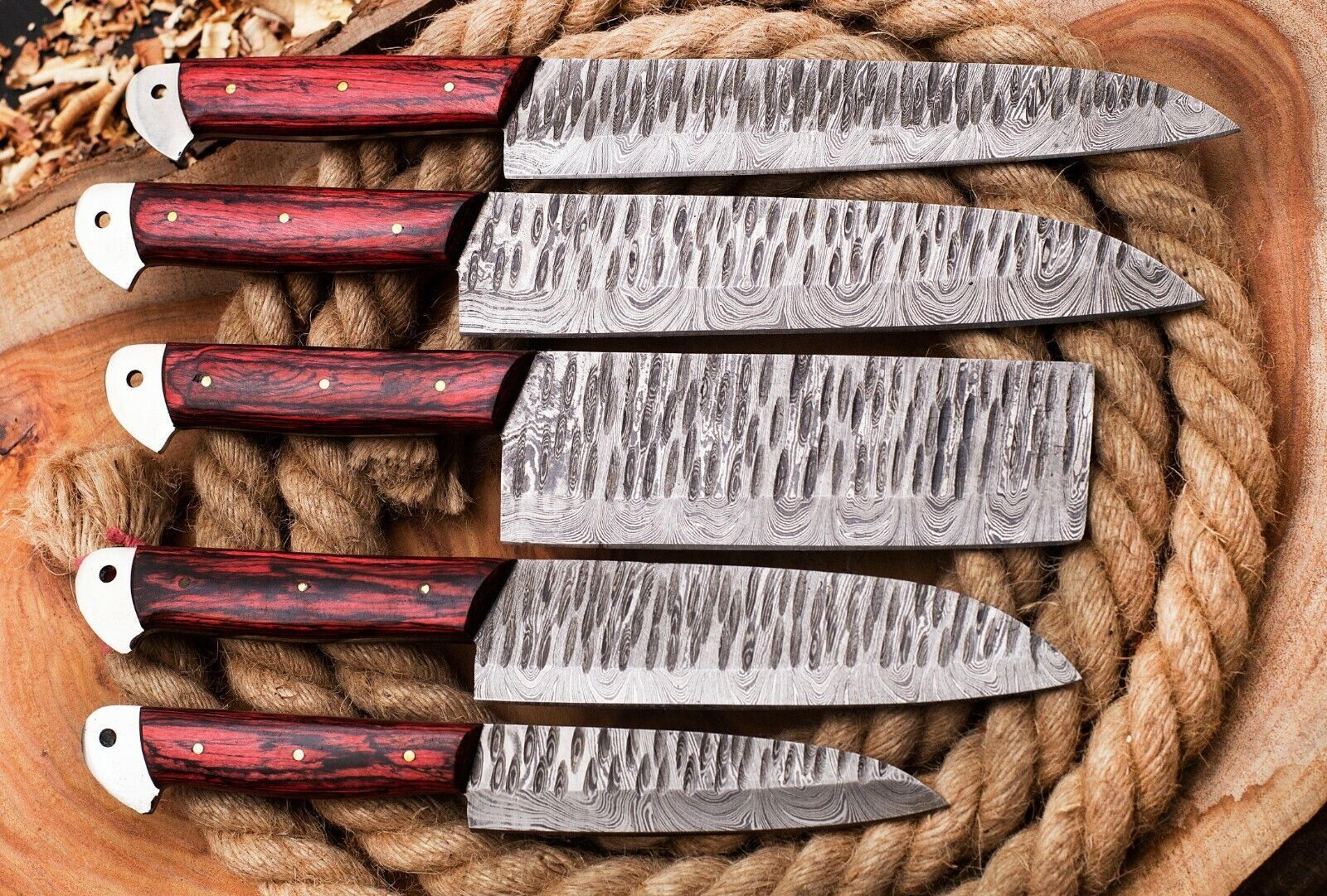 forged 5 piece damascus chef knife set | full tang handmade kitchen blades