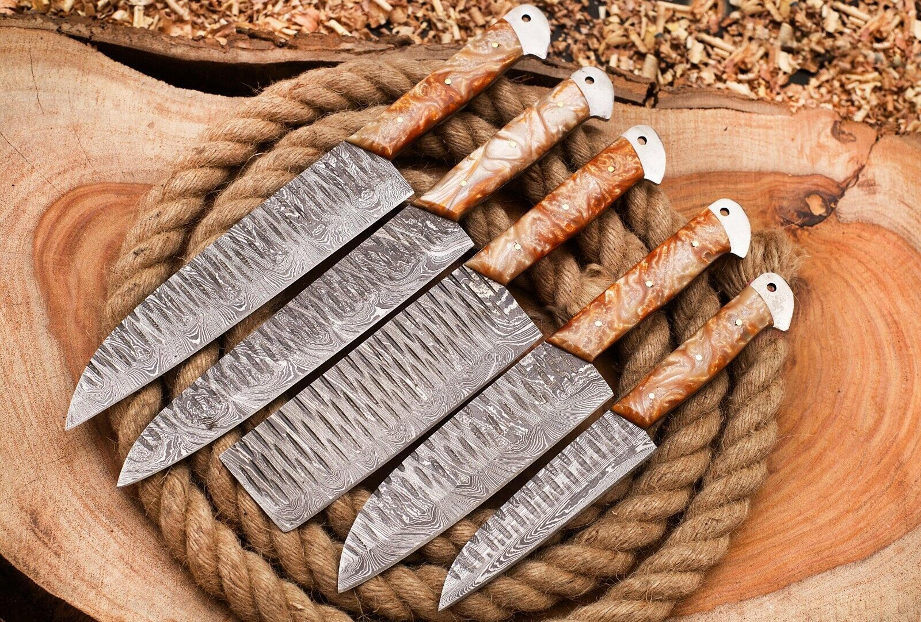 custom handmade 5pcs damascus chef knife set | full tang kitchen essentials