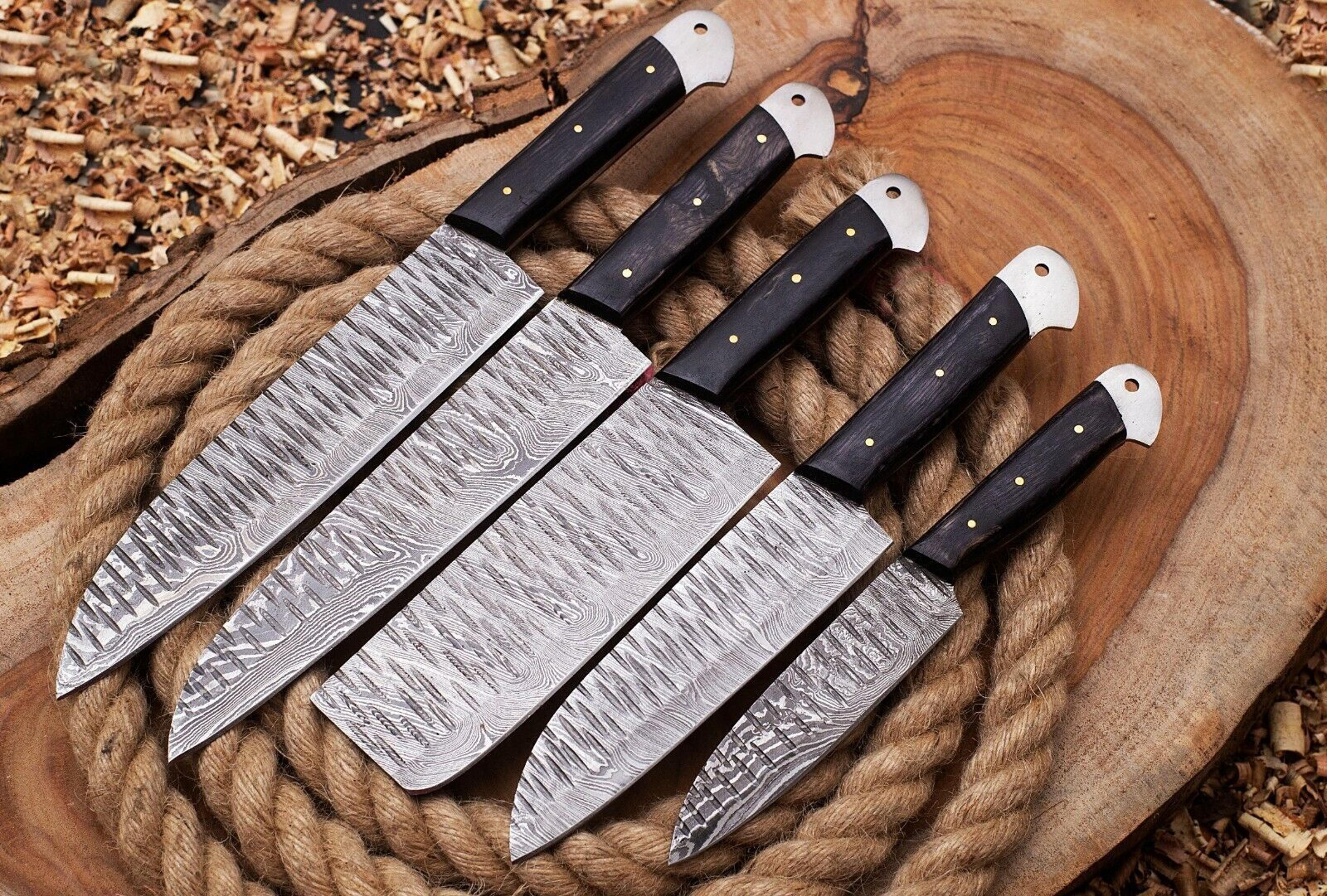 custom handmade damascus steel chef knife set | hand forged kitchen knives