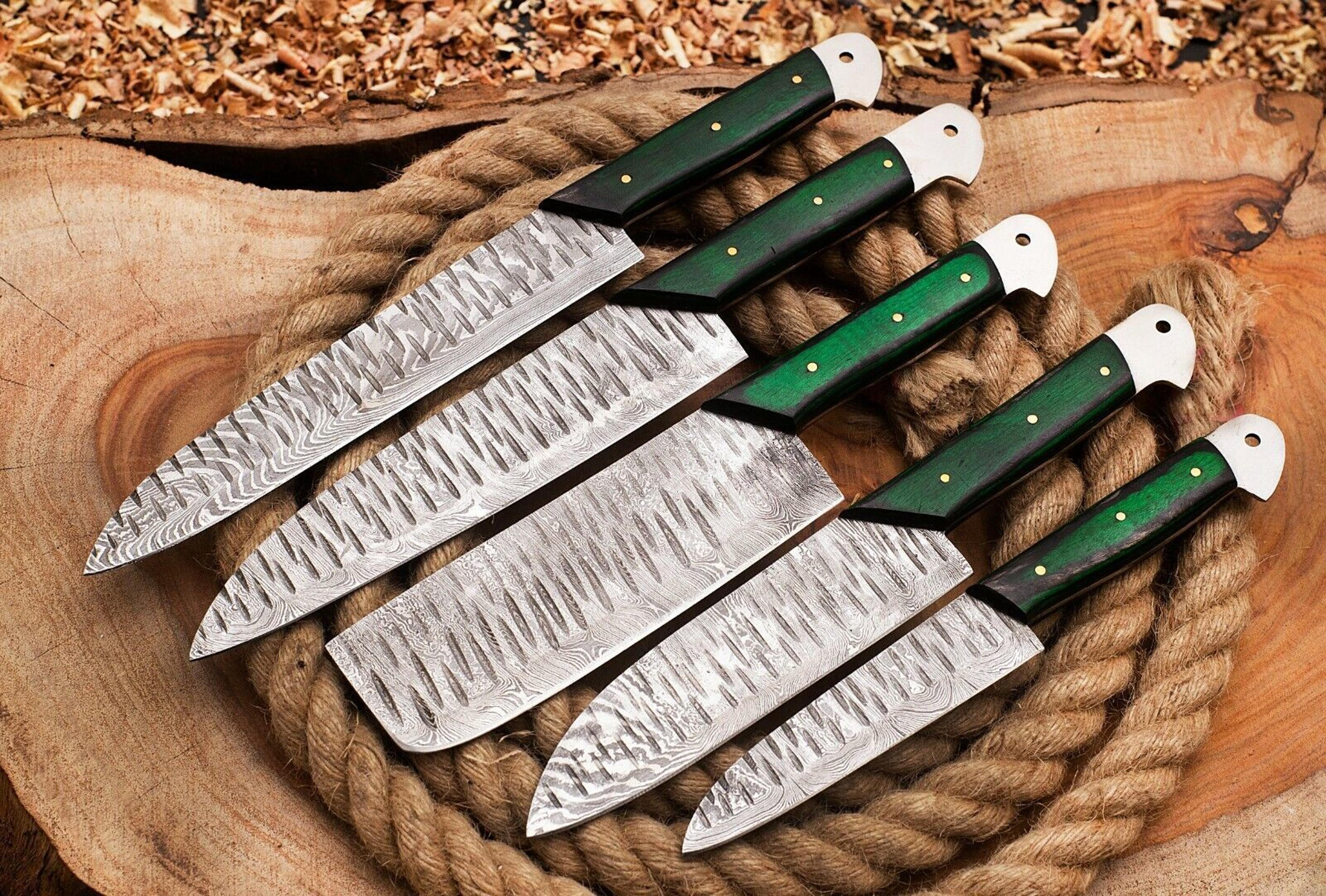 professional damascus steel chef knife set | 5pcs custom handmade blades