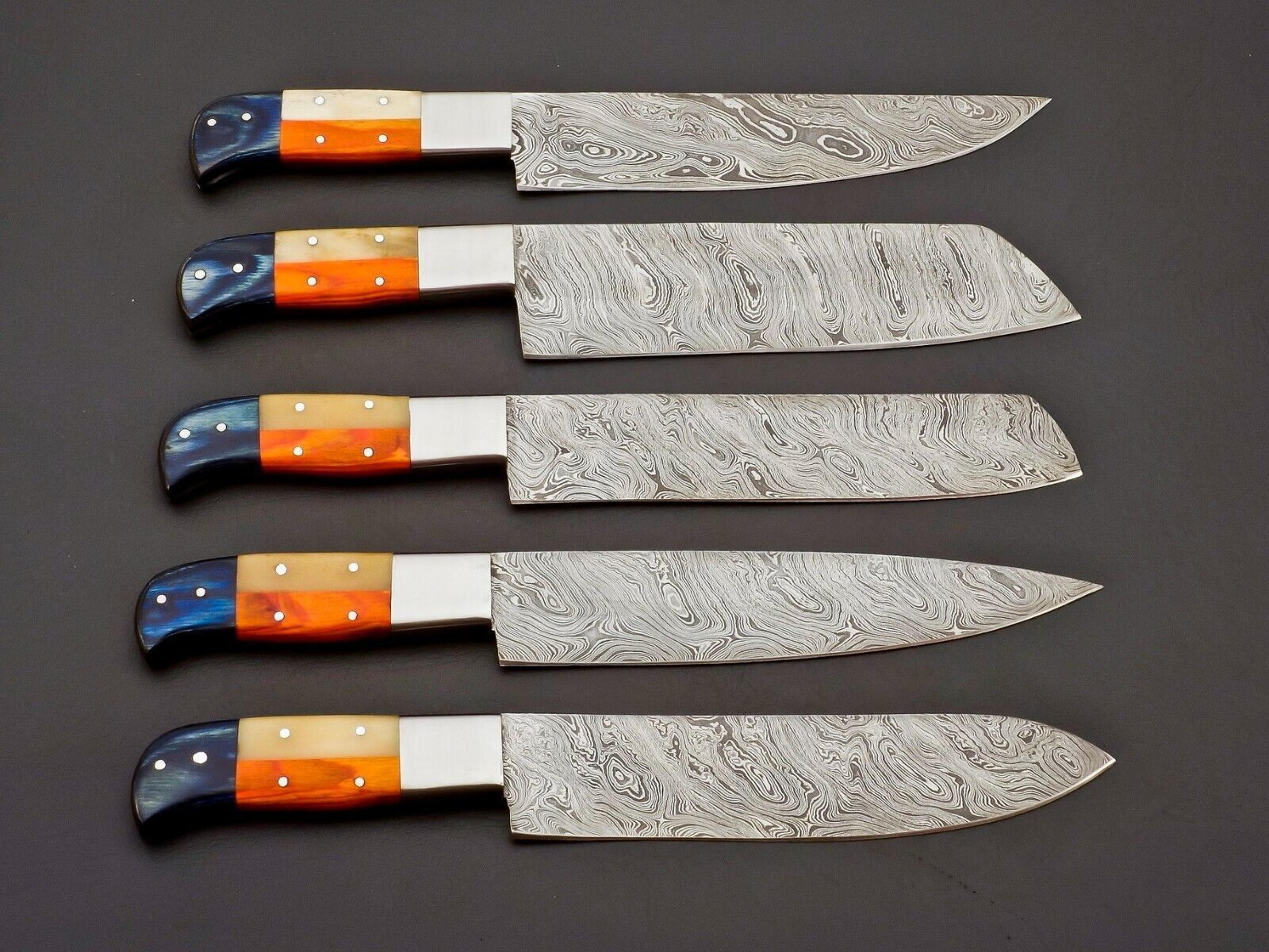 hand forged damascus steel kitchen knife set | custom made chef knives