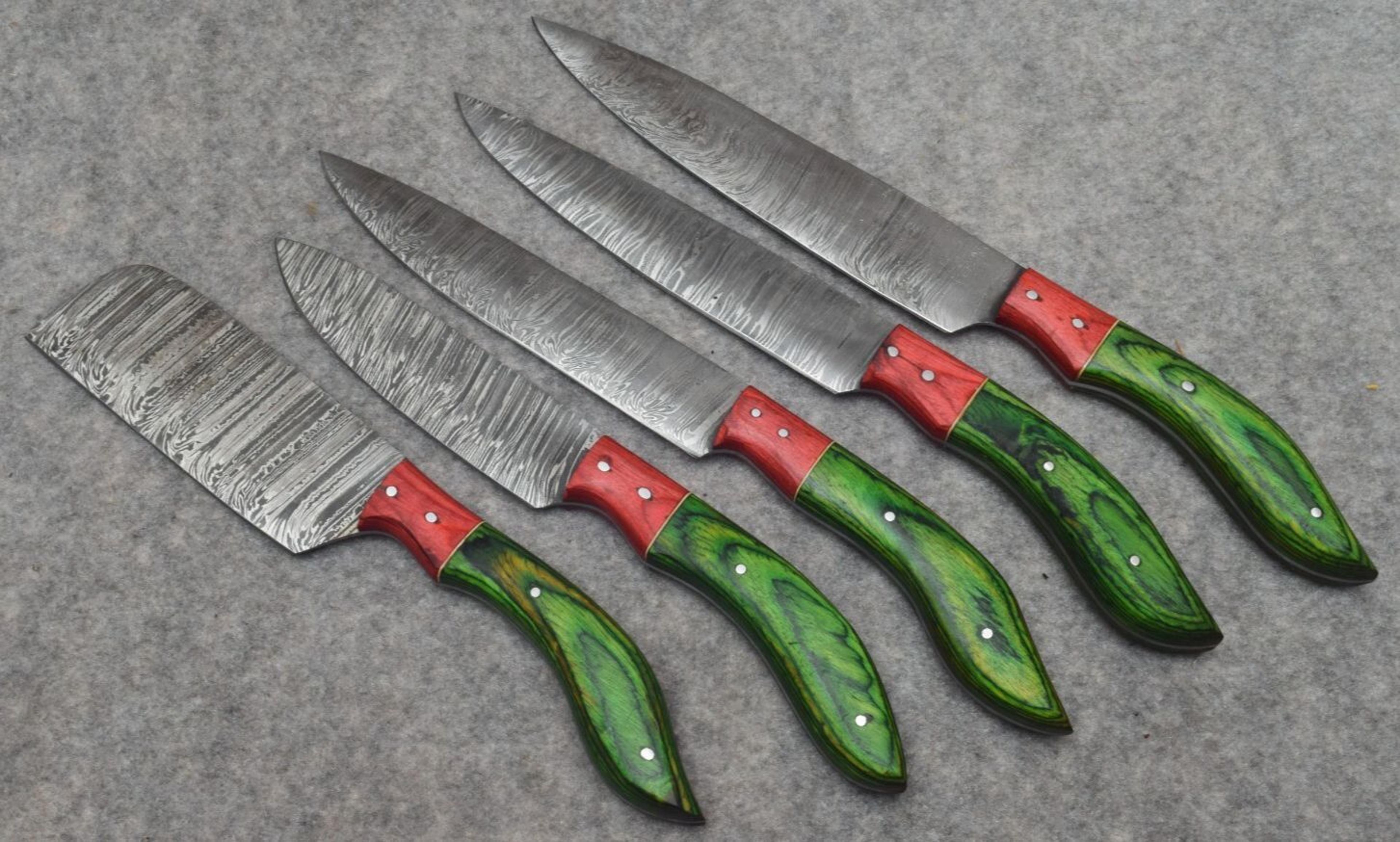 custom damascus steel knife set | handmade professional chef knives