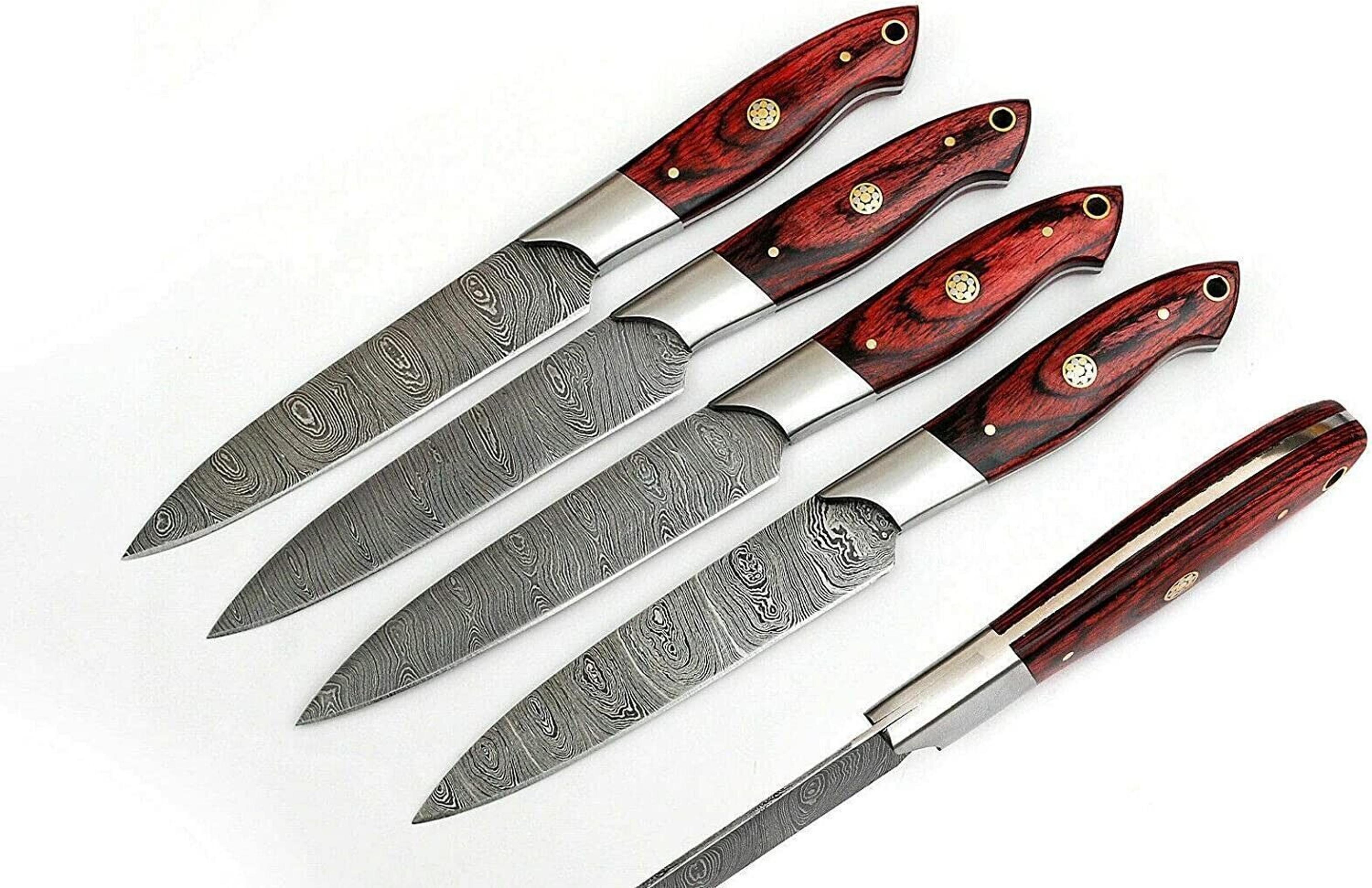 professional handmade damascus steel steak knife set | 4pcs utility chef knives