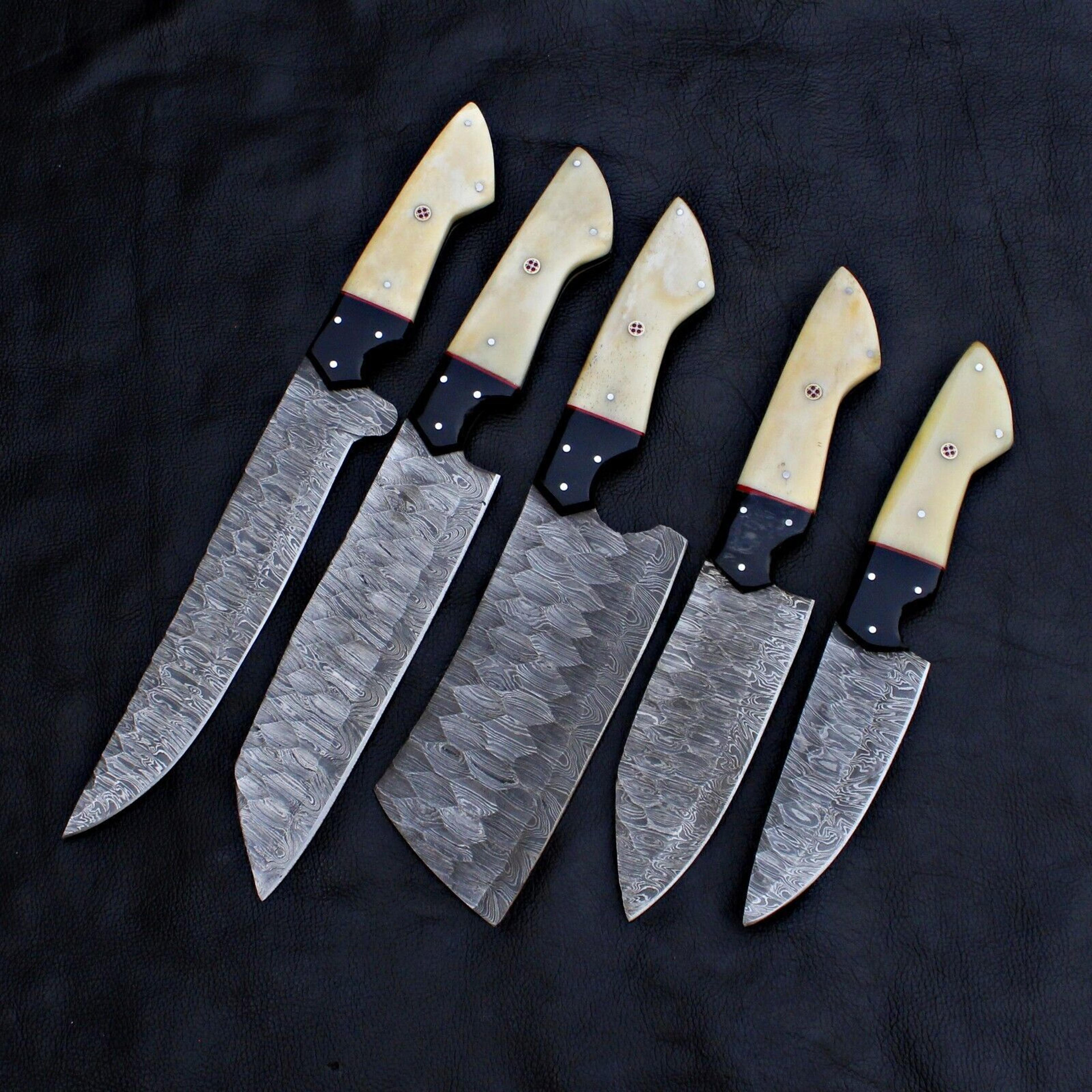 luxury hand forged damascus steel chef knife set | 5 piece kitchen tools
