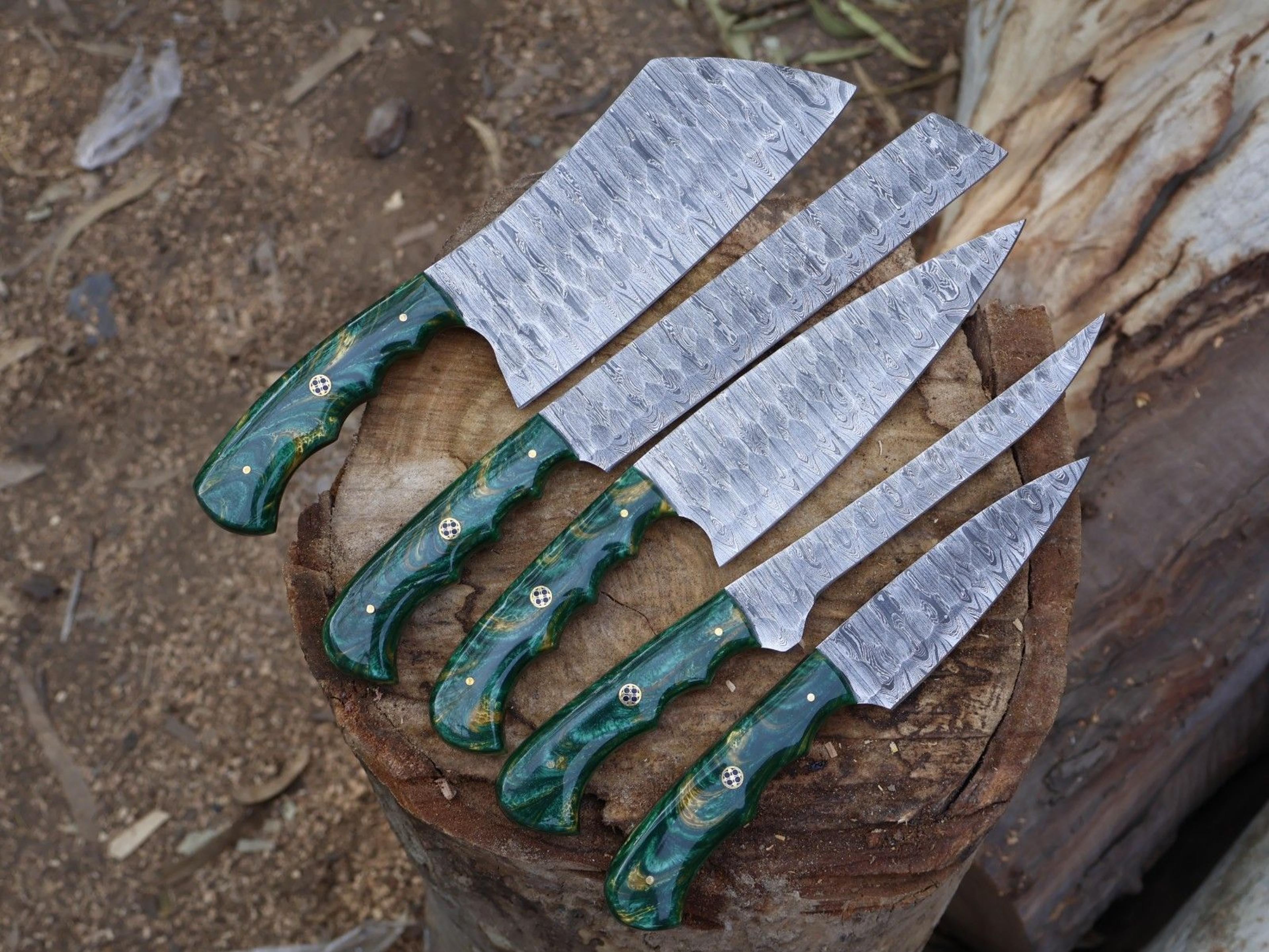 5pcs professional damascus steel chef knife set | handmade kitchen blades