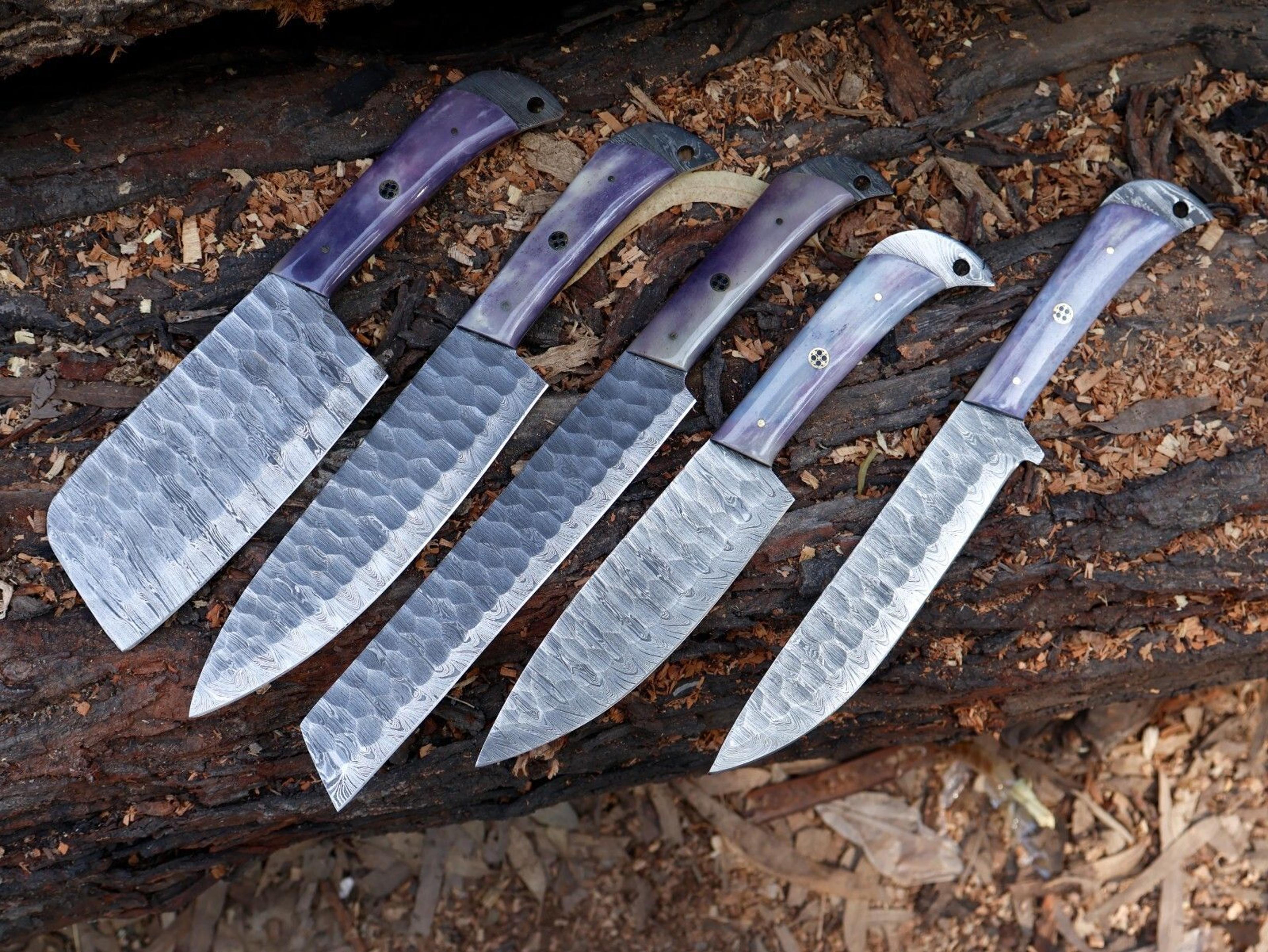 professional hand forged damascus steel chef knife set | 5pcs kitchen cutlery