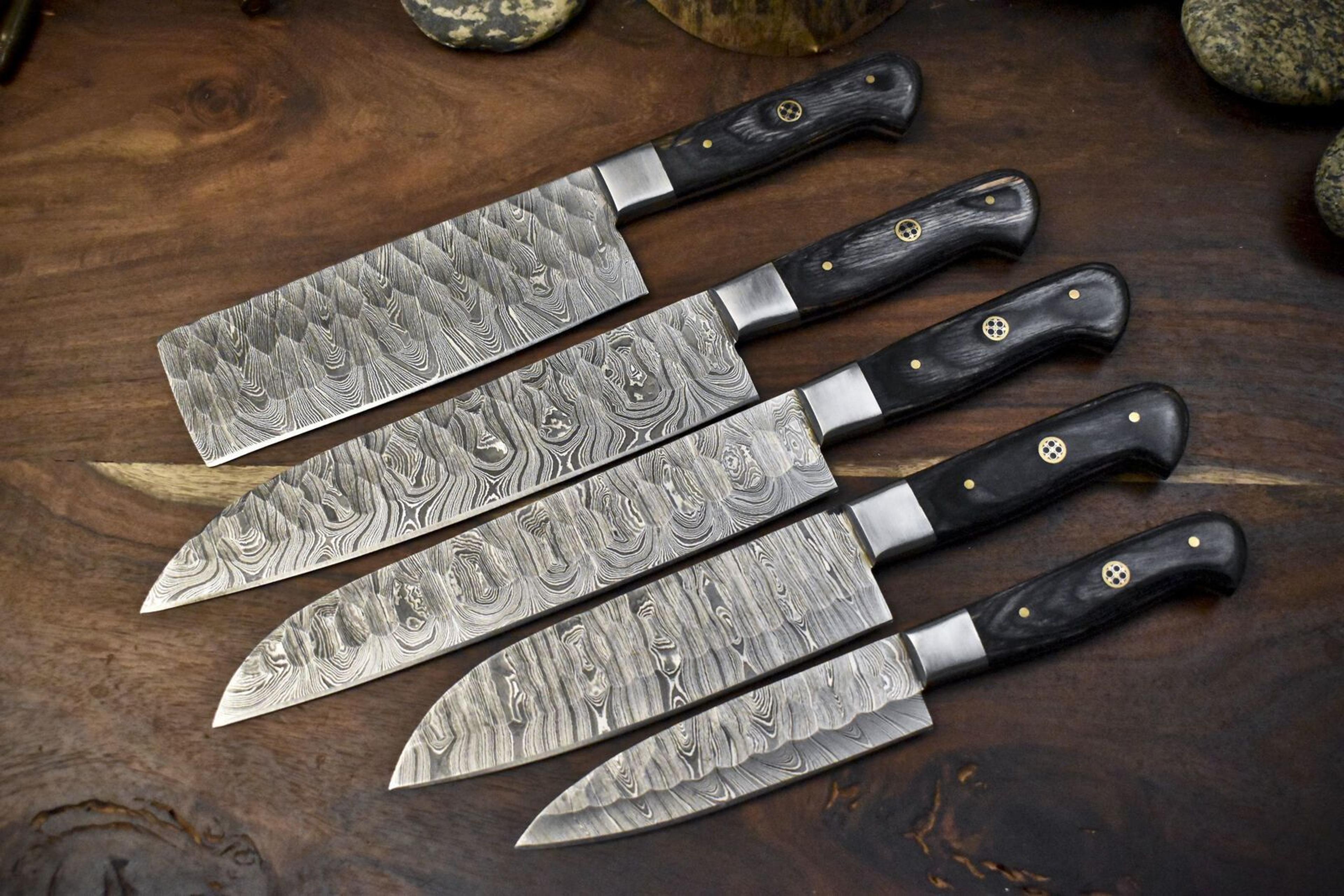 5pcs artisan damascus steel chef knife set | hand forged kitchen blades
