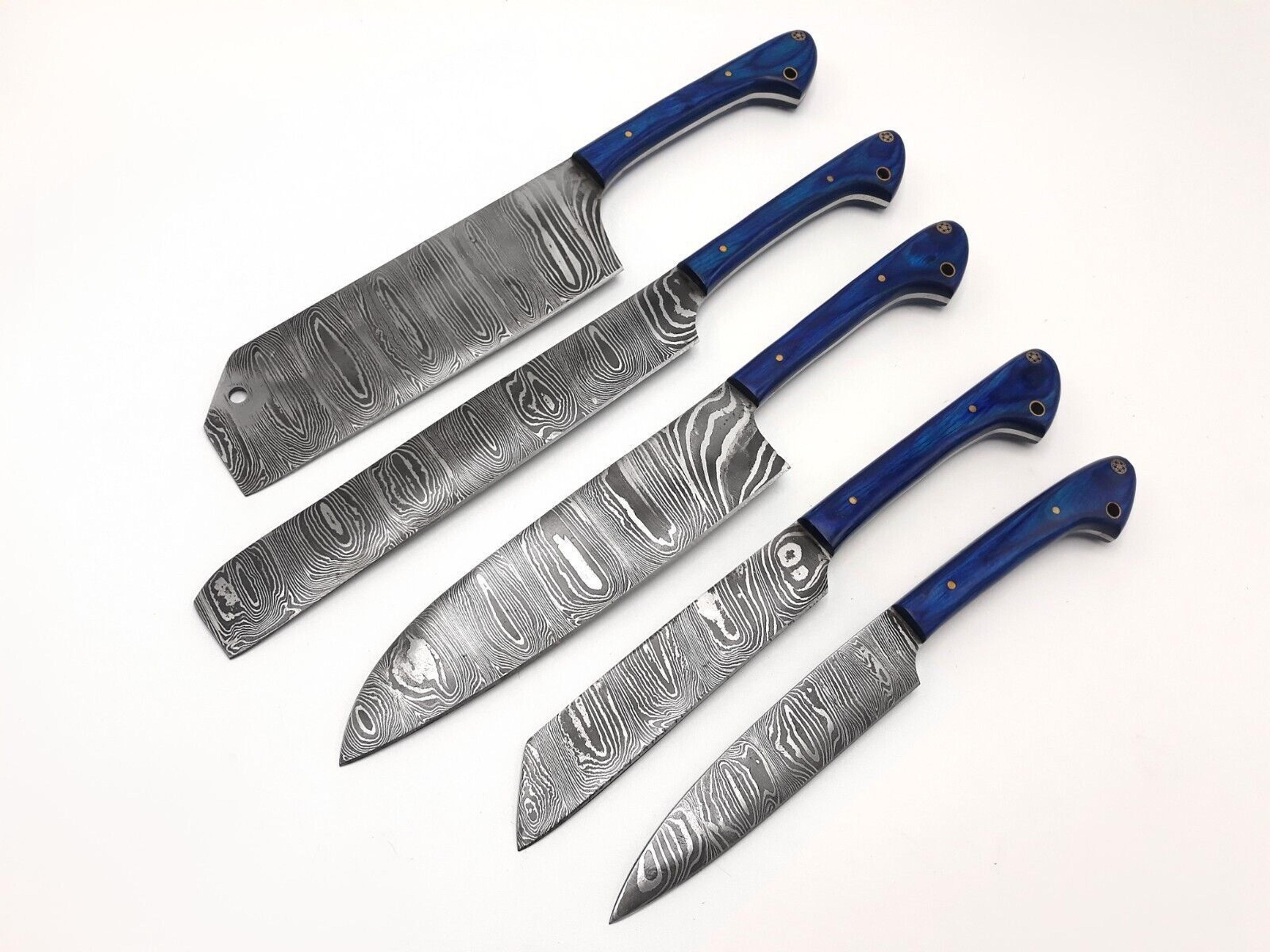 luxury damascus steel chef knife set | hand forged kitchen essentials 5pcs