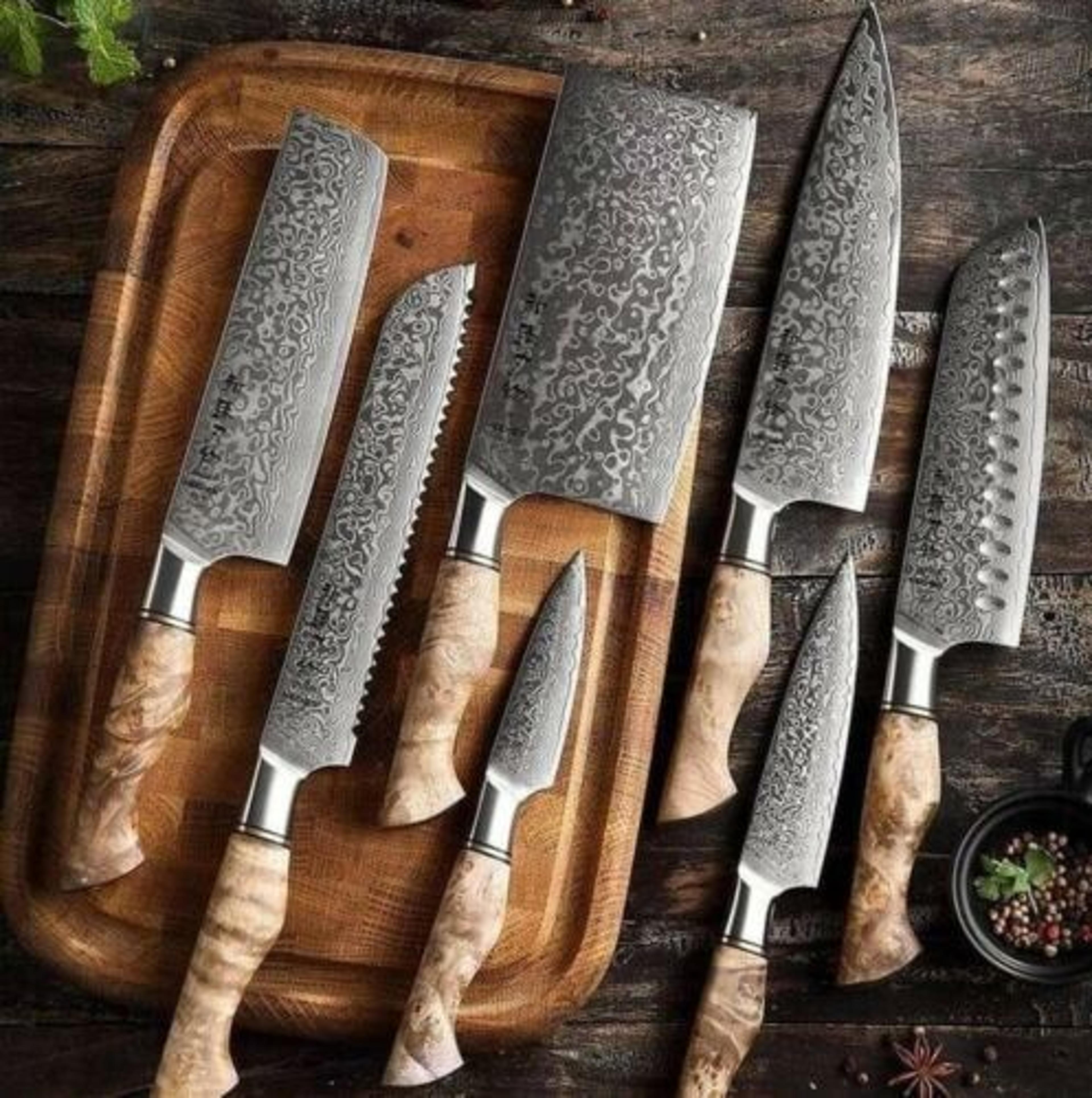 custom handmade damascus steel 7pcs professional chef knife set with leather bag | kitchen & culinary knives