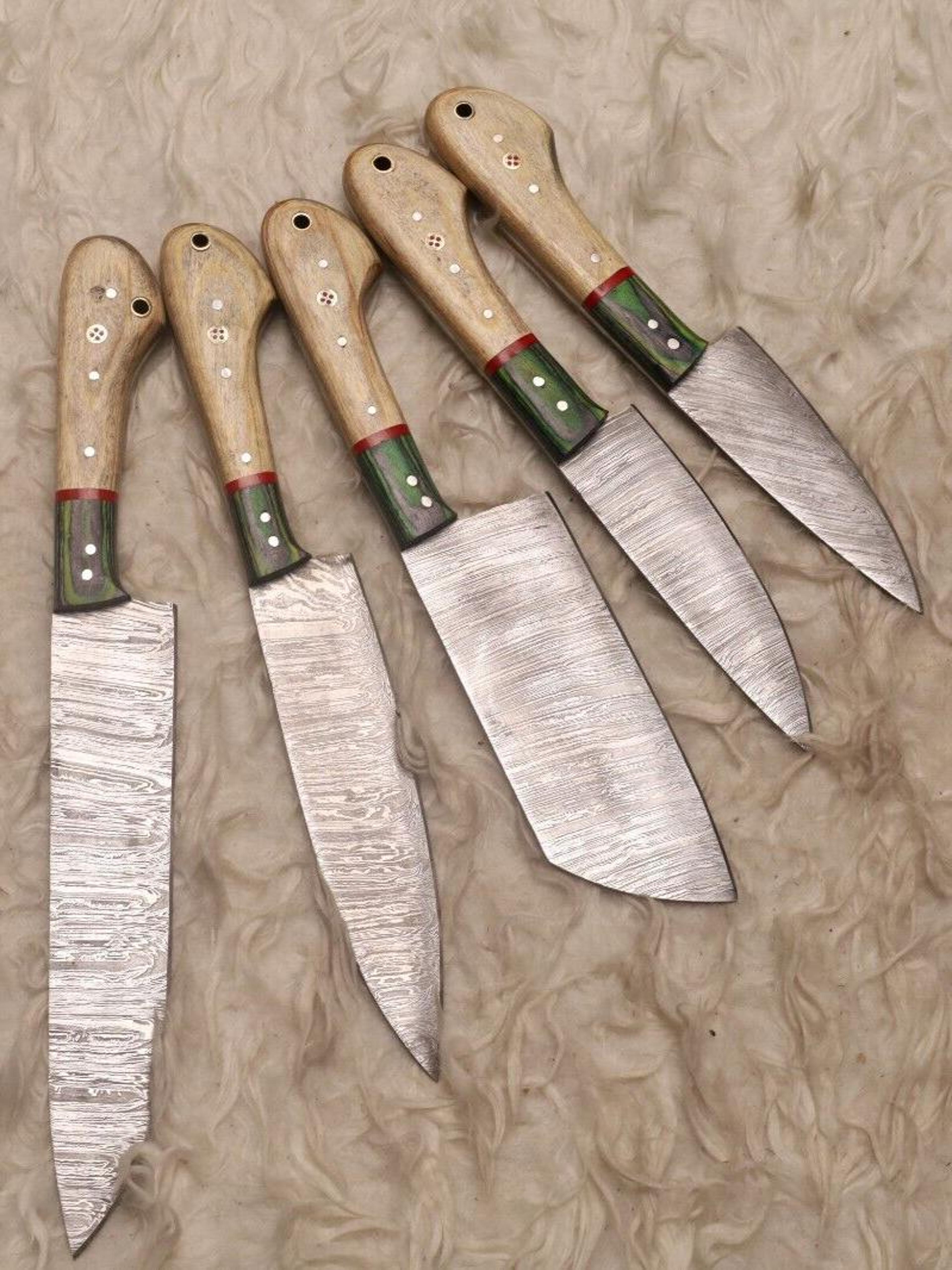 custom handmade damascus steel chef knife set with wood handle | professional kitchen knives