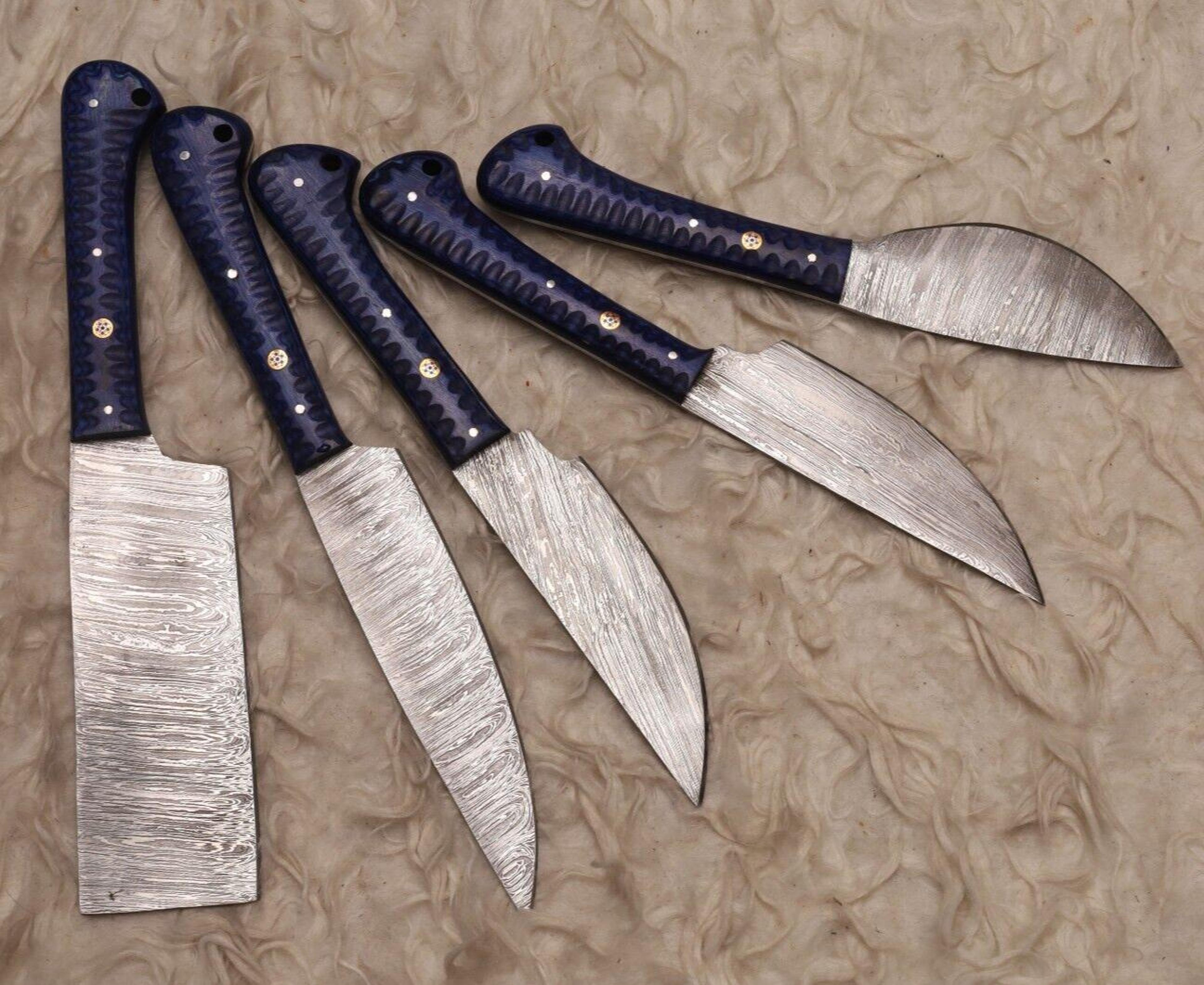 elegant damascus steel kitchen knives with wooden handles | gift set