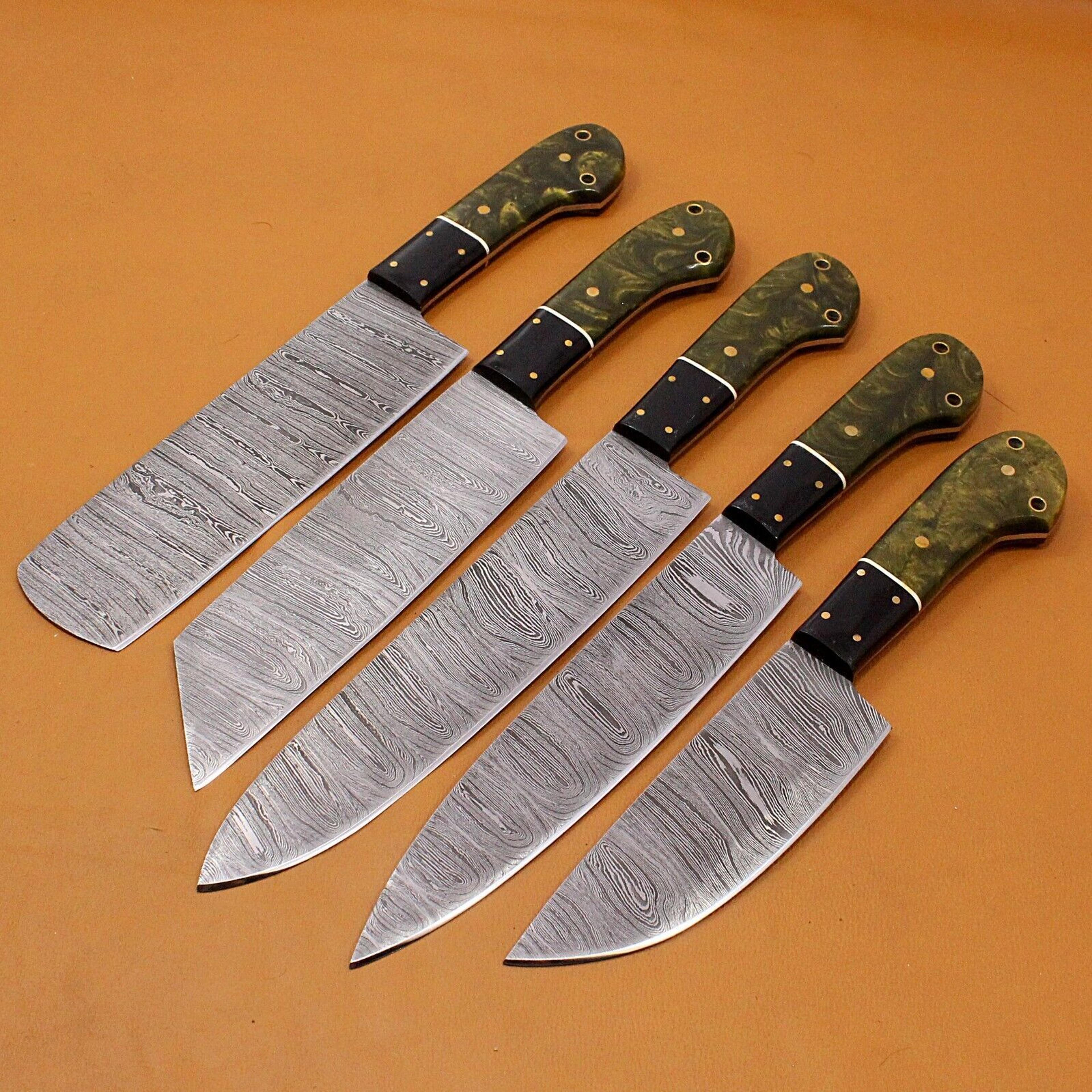 durable handmade damascus steel chef knife set with wood finish handles