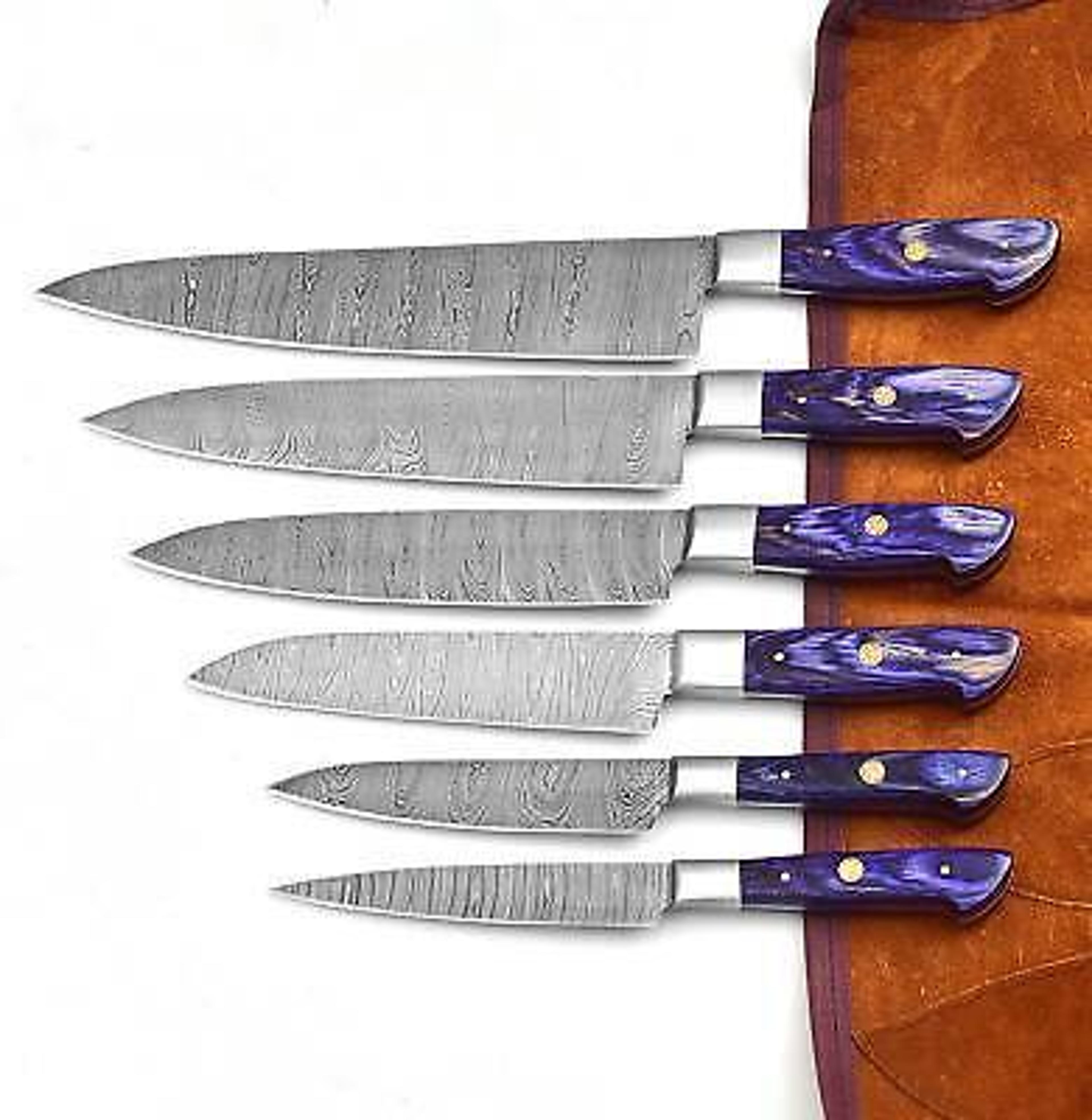 complete damascus steel chef knife set | handmade kitchen tools