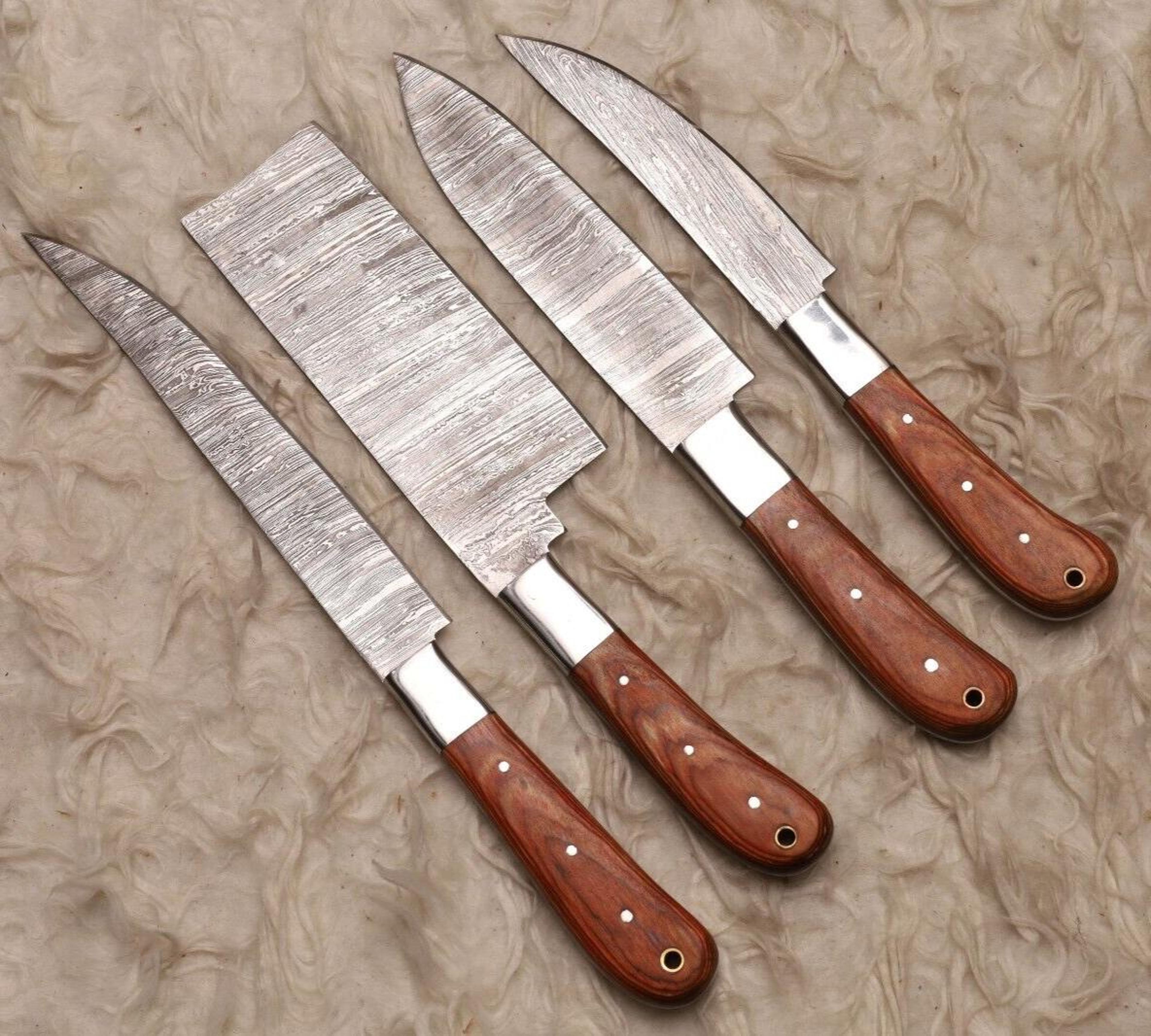 artisan handmade damascus steel knife set | professional wood handle blades