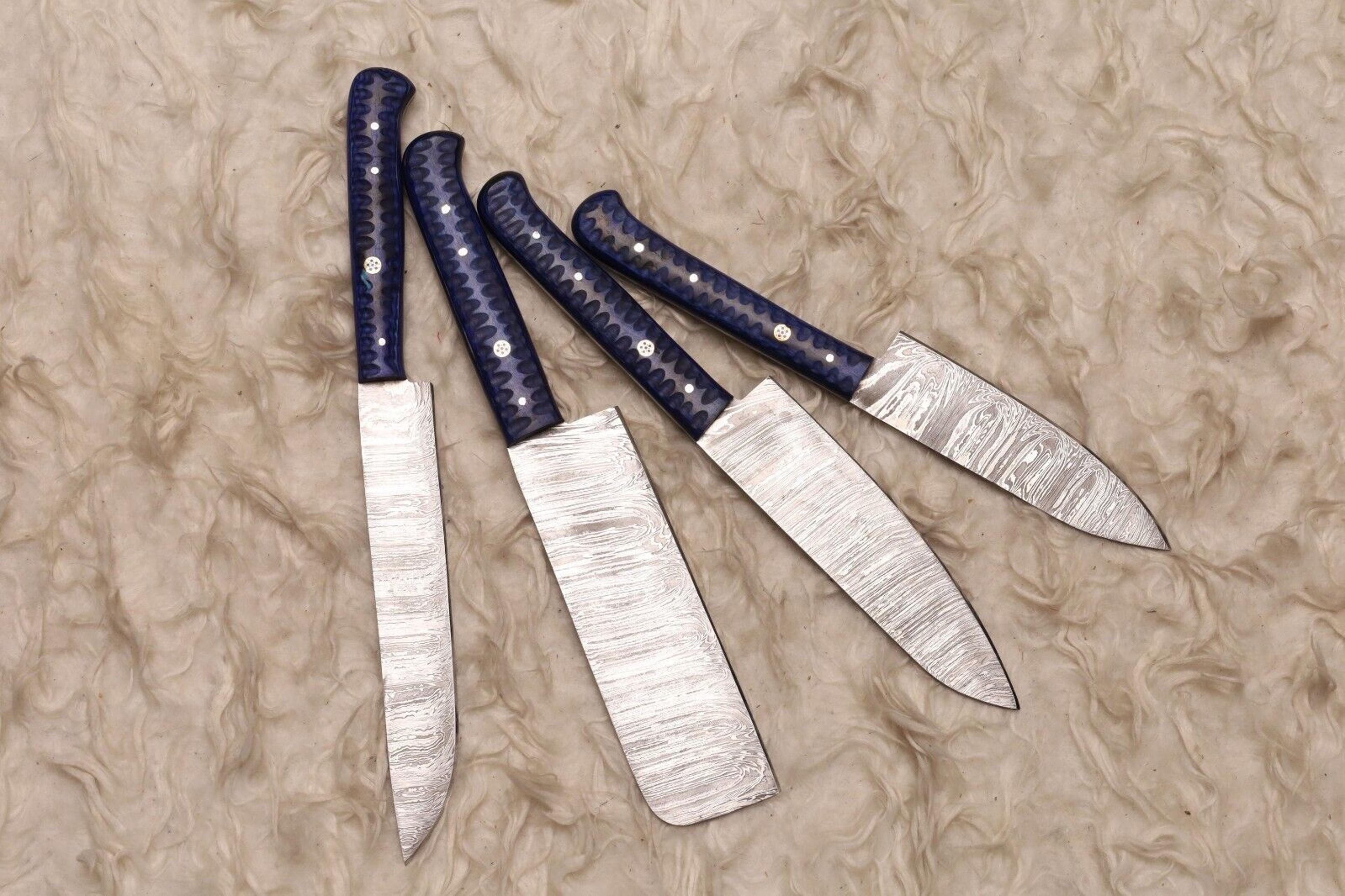 authentic handmade damascus steel chef set | wooden handle cutlery
