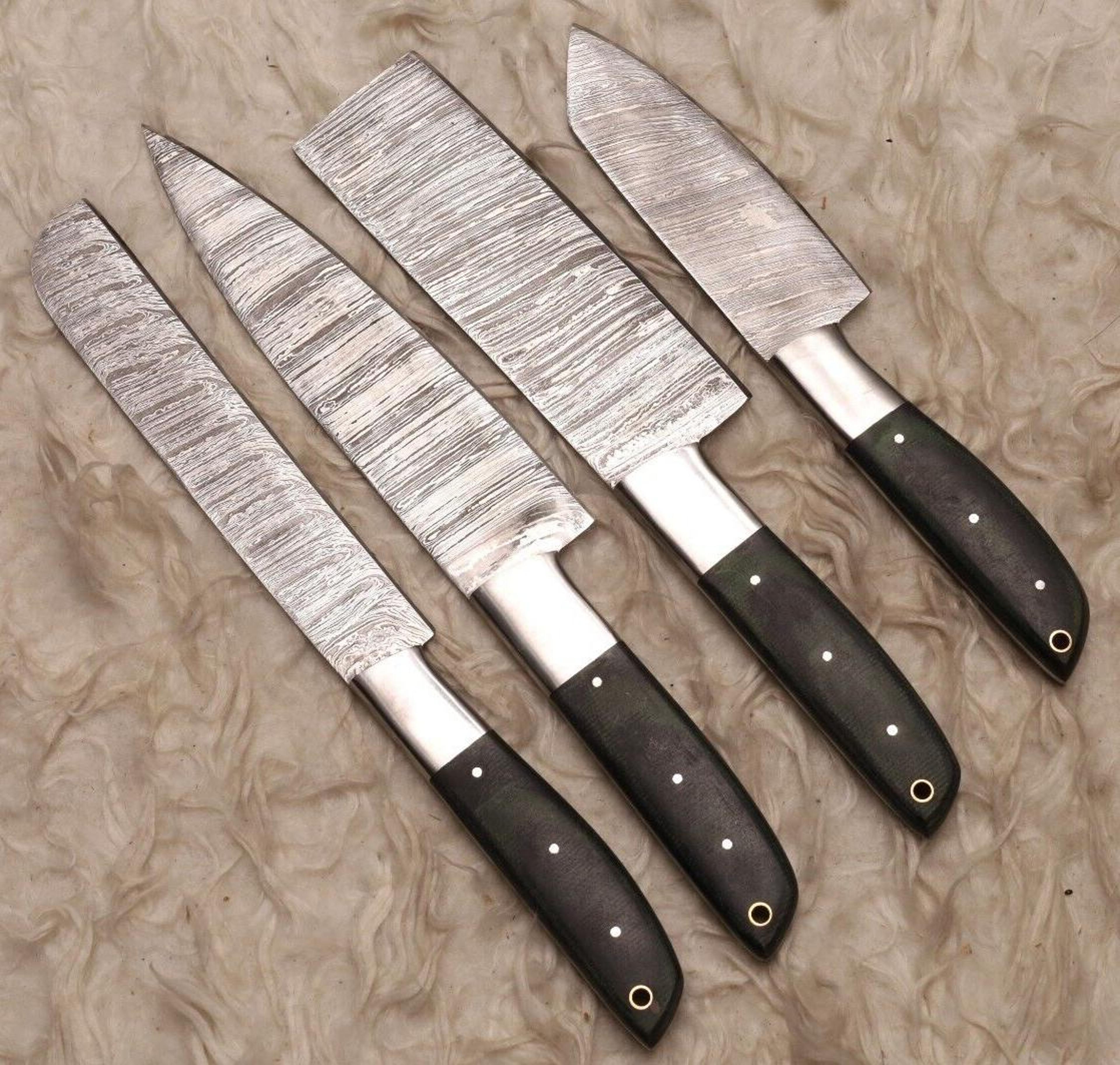 damascus steel chef knife set | professional 4pc kitchen knives with wood handles