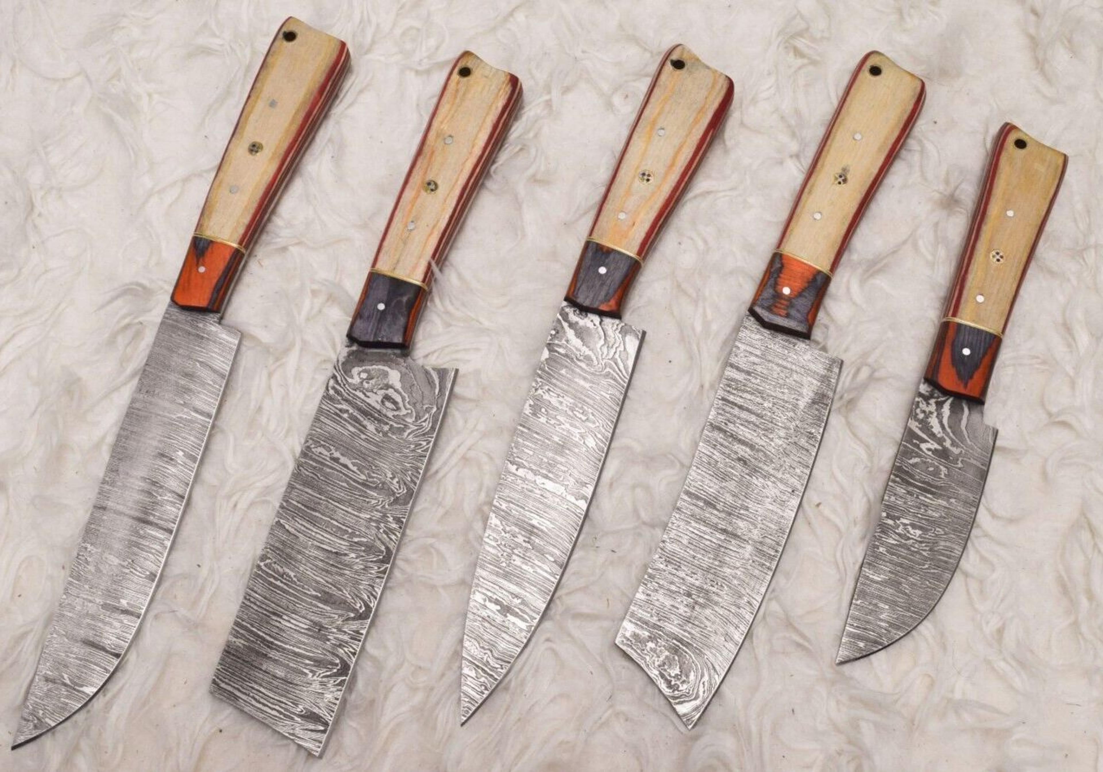 5 pc damascus steel kitchen knife set | hand forged chef knives collection