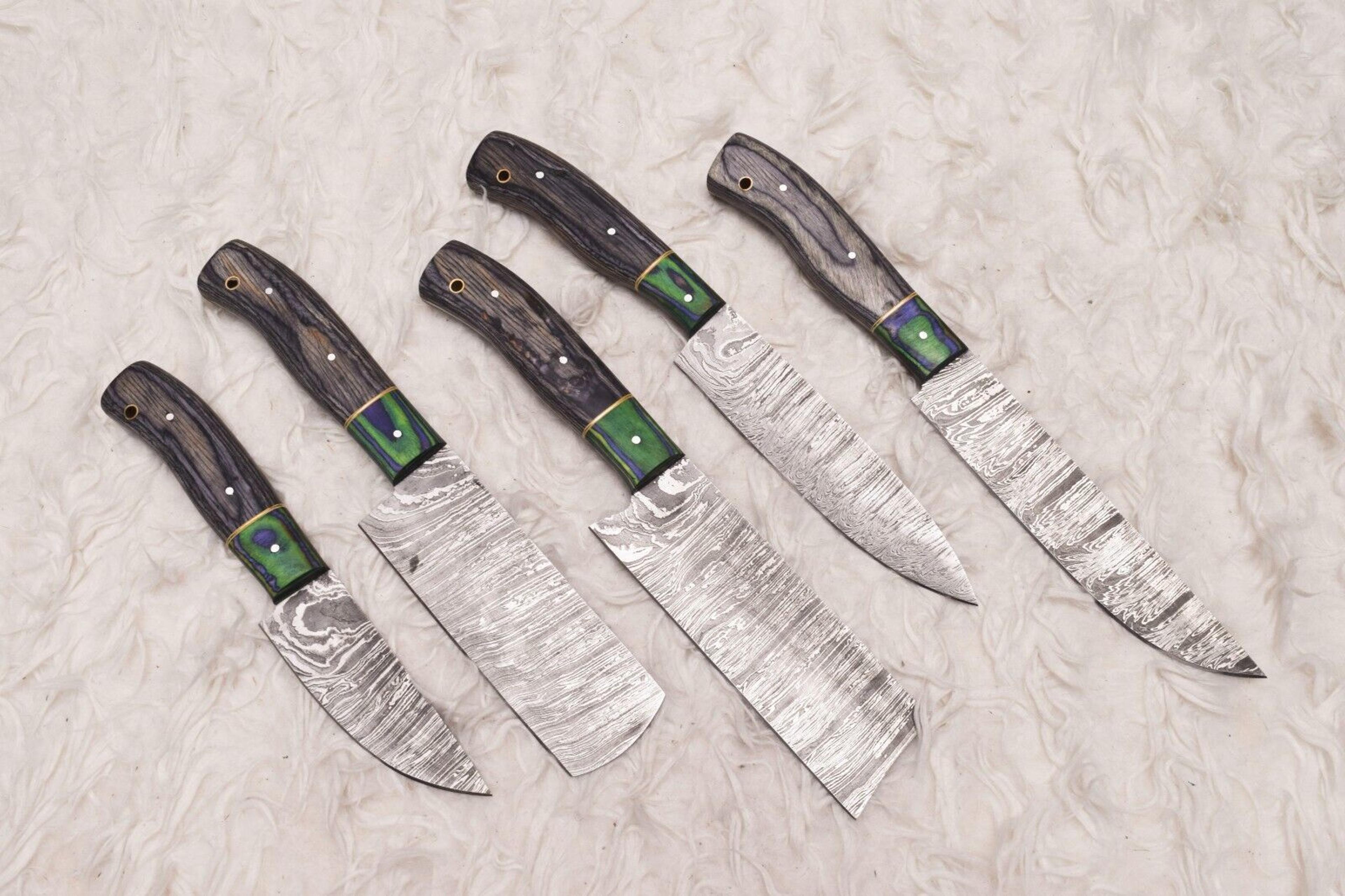 custom handmade damascus steel chef knives set | premium wood handles
