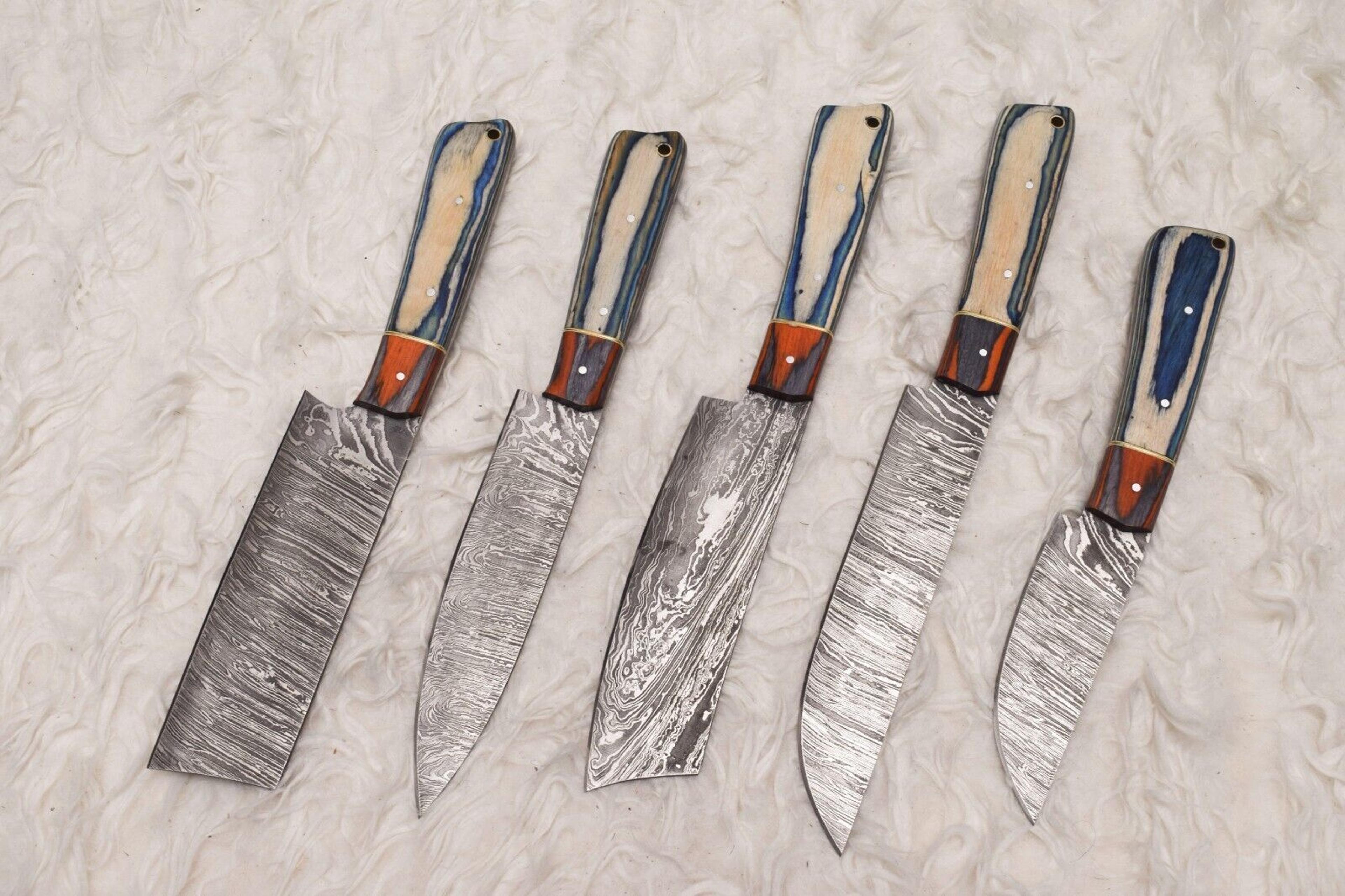professional 5 pc handmade damascus chef knife set | sharp kitchen knives