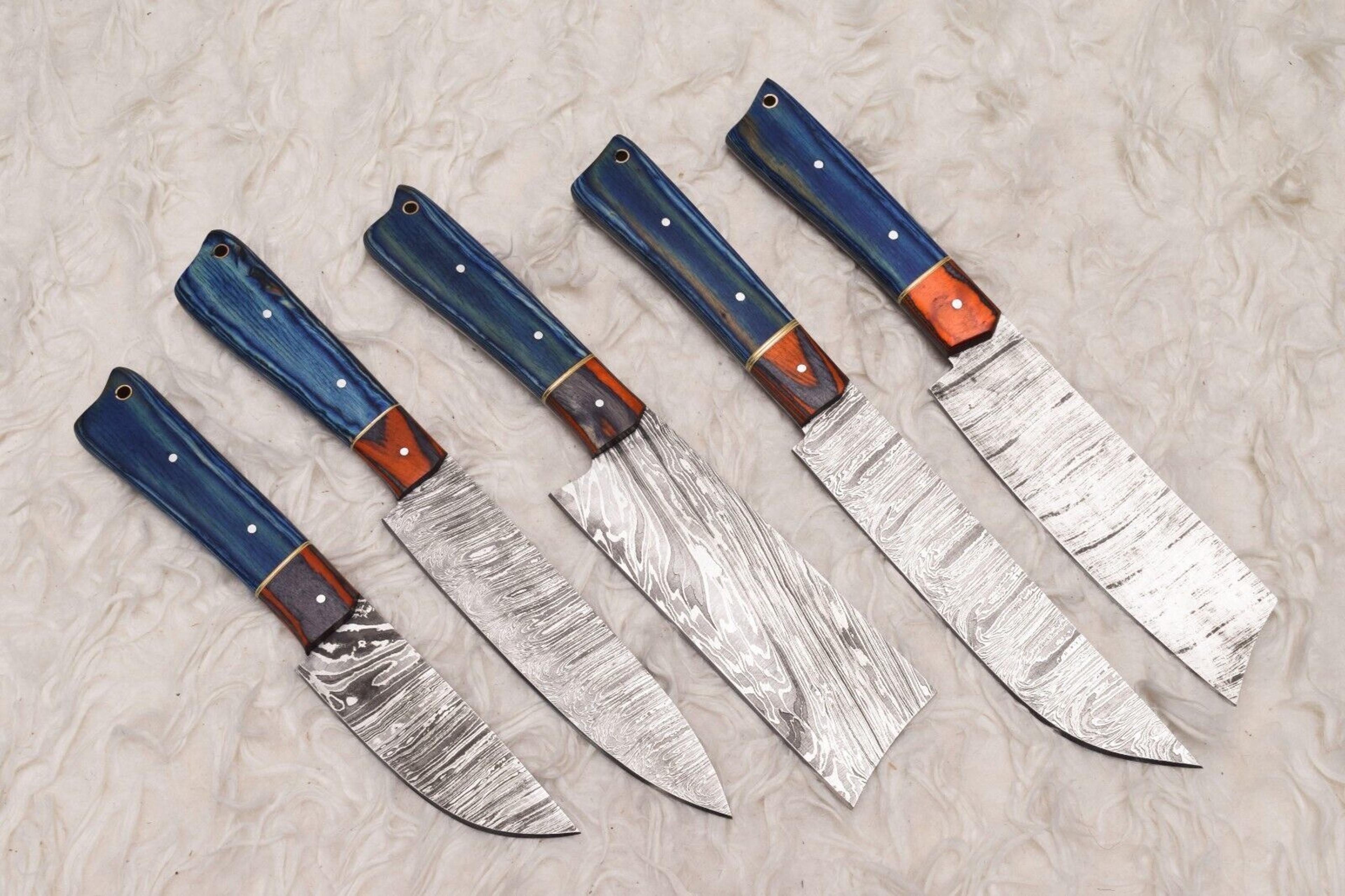 damascus steel 5 pcs chef knife set | handmade wood handle kitchen knives