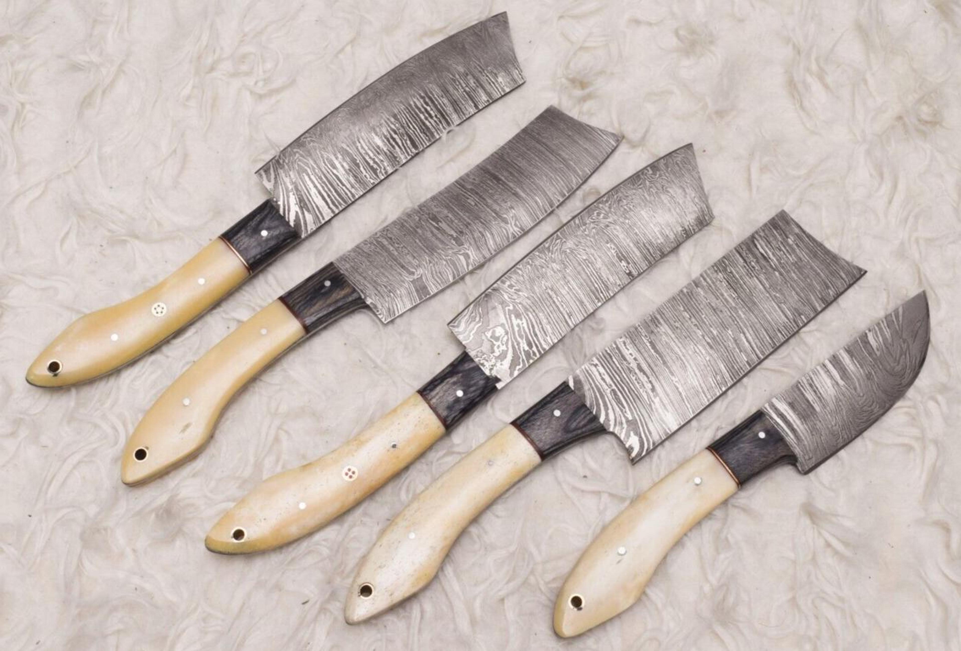 5 piece custom damascus steel chef knife set | professional kitchen cutlery