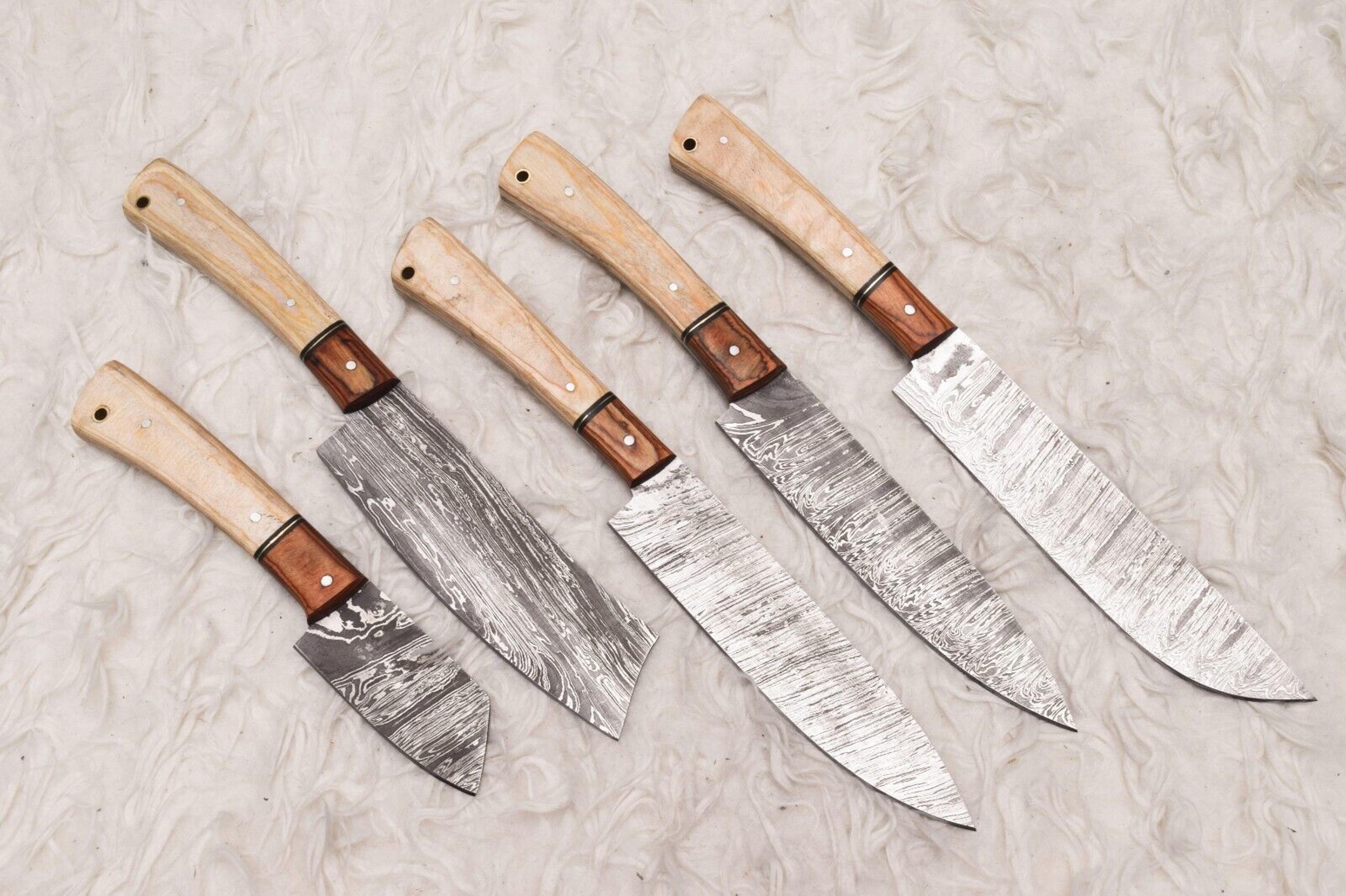 handmade damascus steel chef knife set of 5 | wood handle kitchen knives