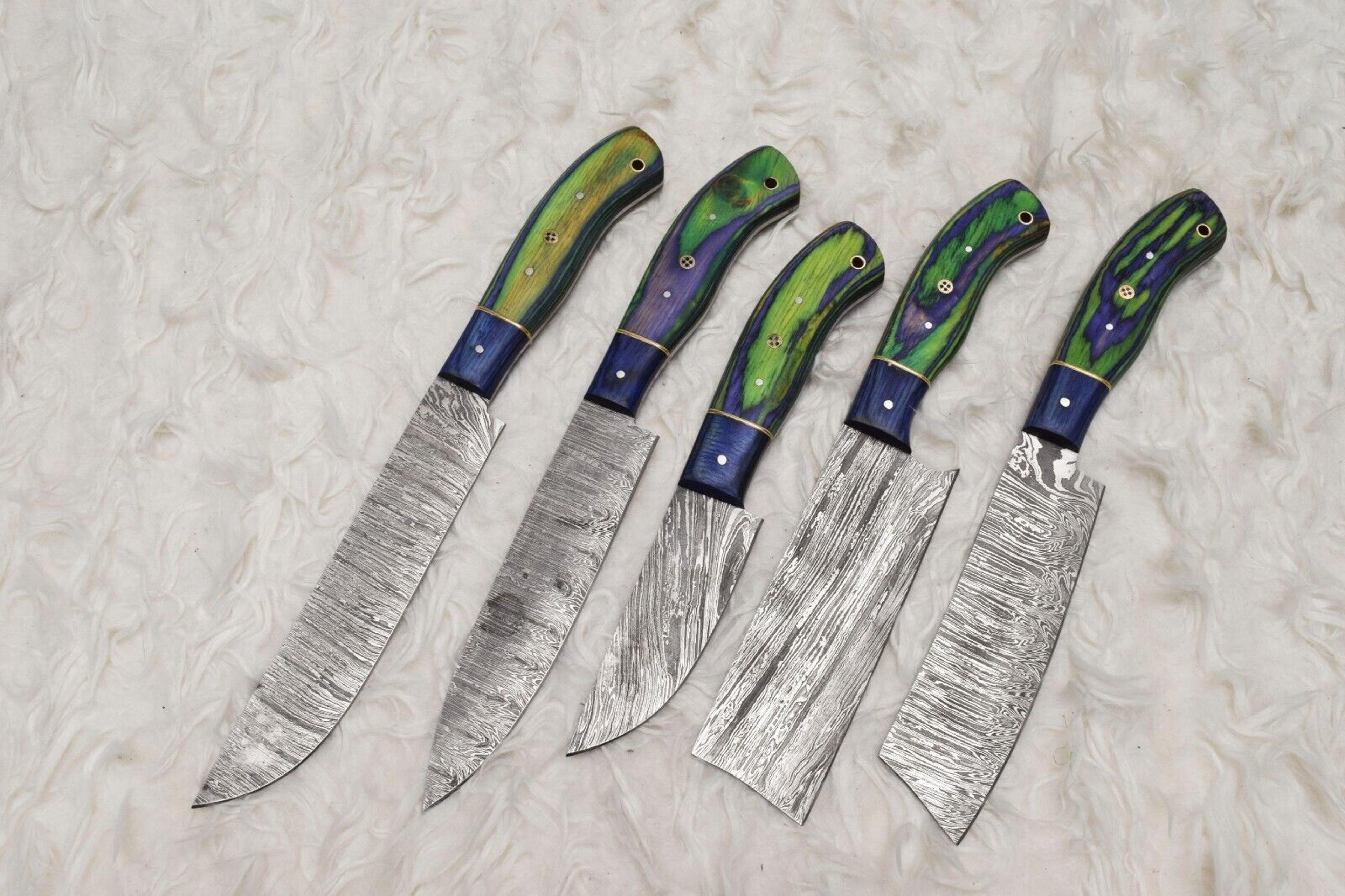 damascus steel chef knife set | 5 piece handmade professional kitchen knives
