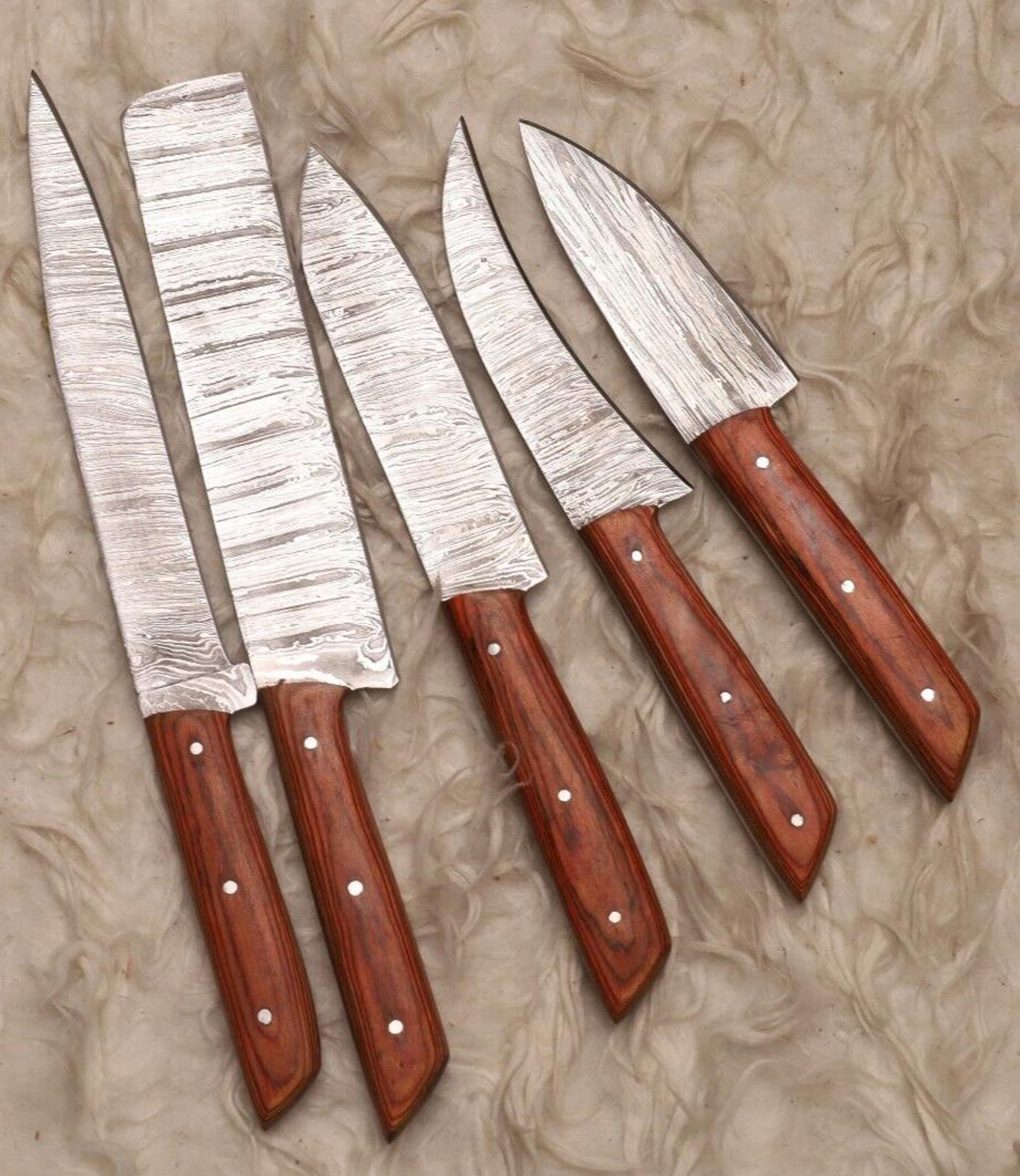 custom handmade 5 pcs damascus steel knife set | durable chef knives