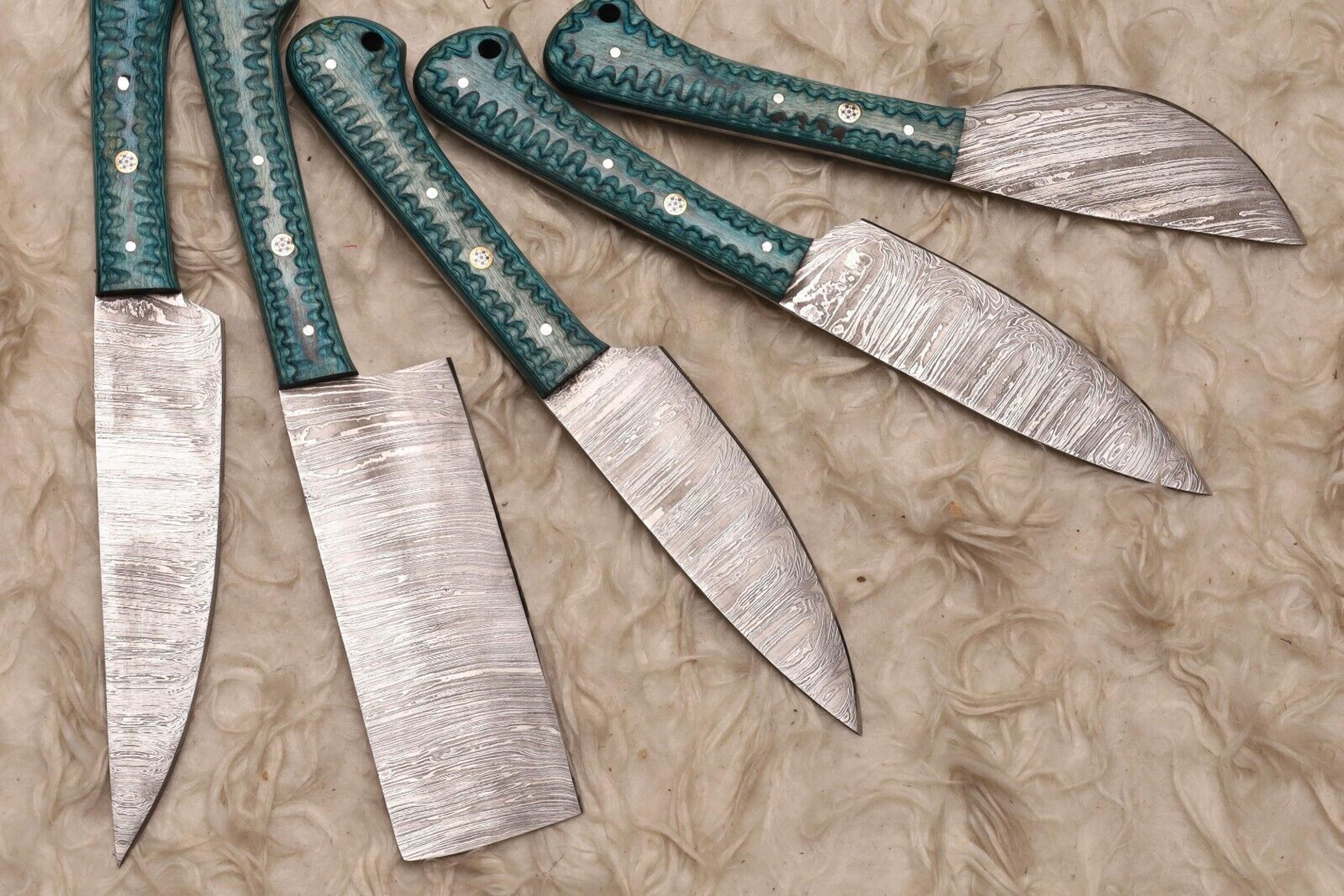 luxury damascus steel chef knives set of 5 | hand forged with wood handles