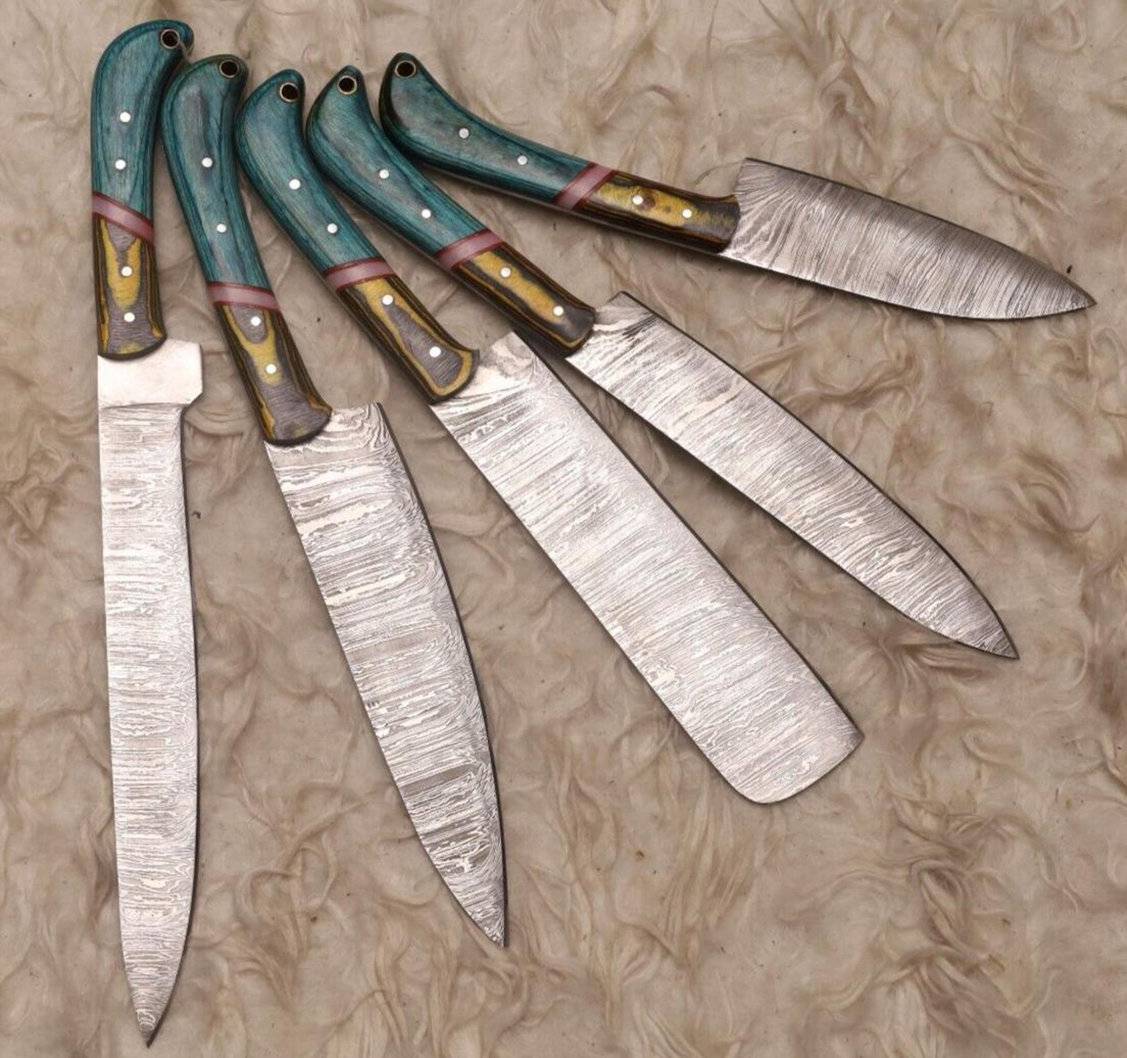 custom forged damascus steel 5 piece chef knife collection | premium set