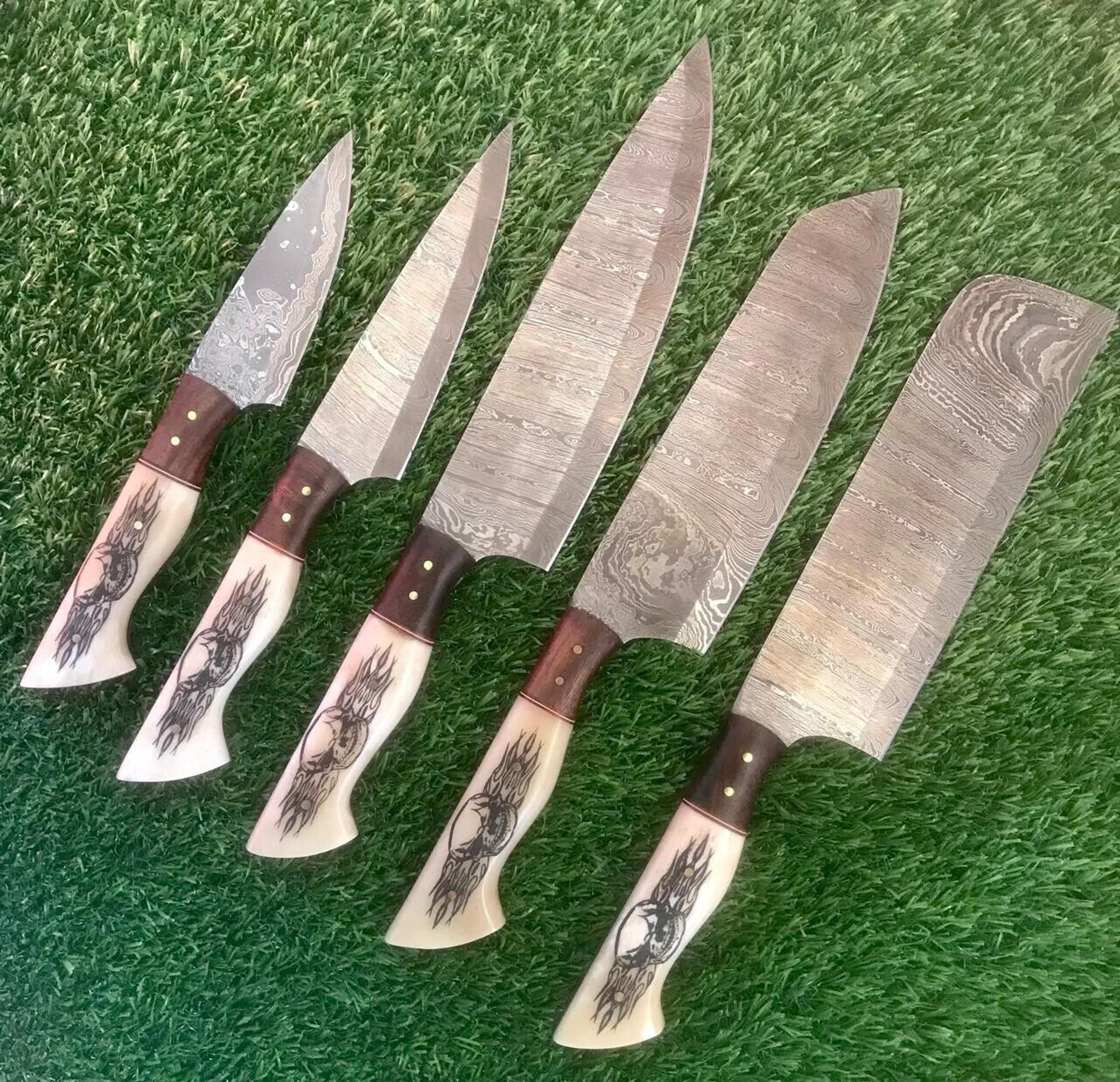 hand forged damascus steel chef knife set | 5 pc professional kitchen essentials