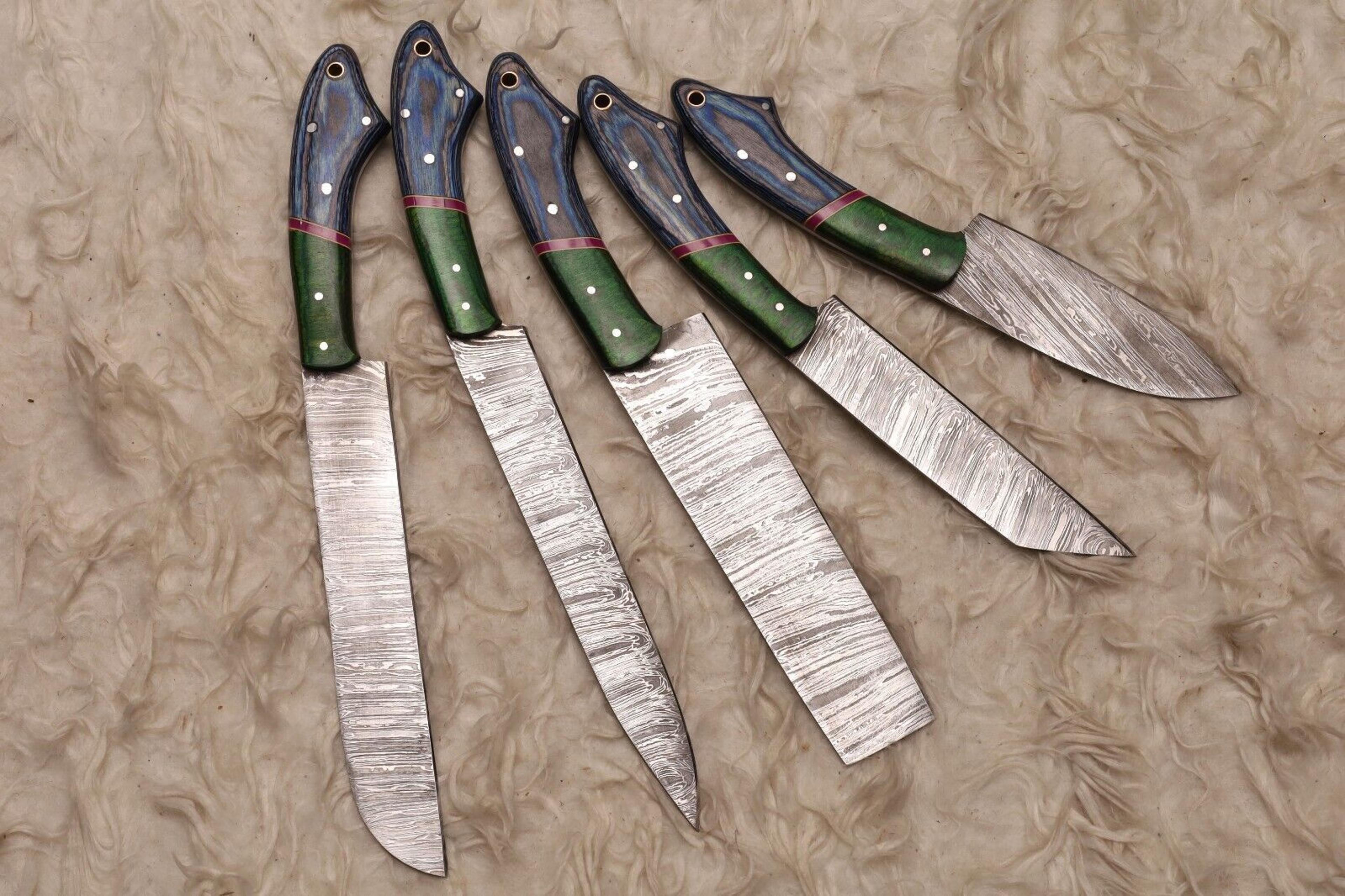 master chef 5 pc damascus steel knife set | handmade wood handle blades