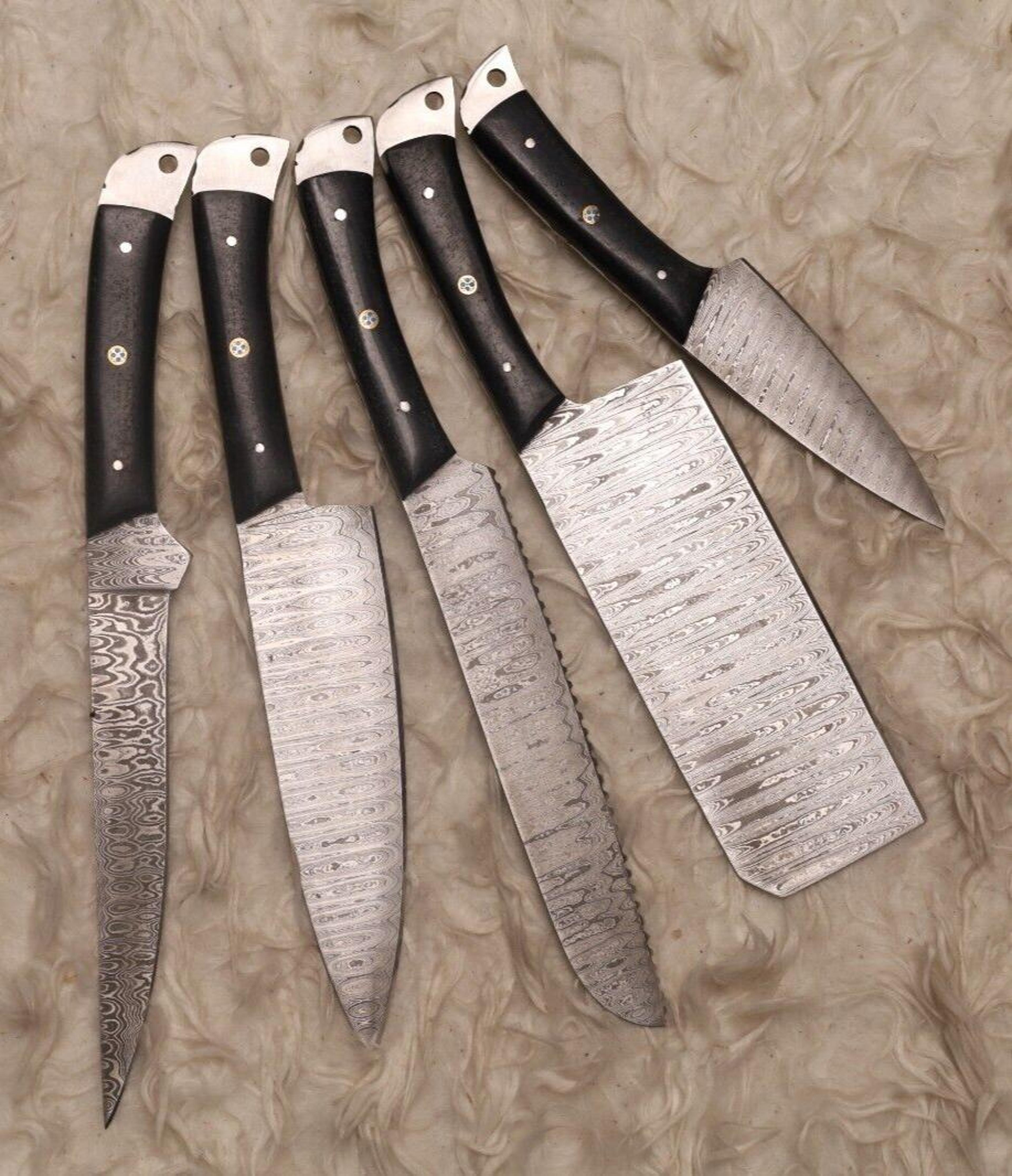 hand forged damascus steel kitchen knife set | professional 5 piece cutlery