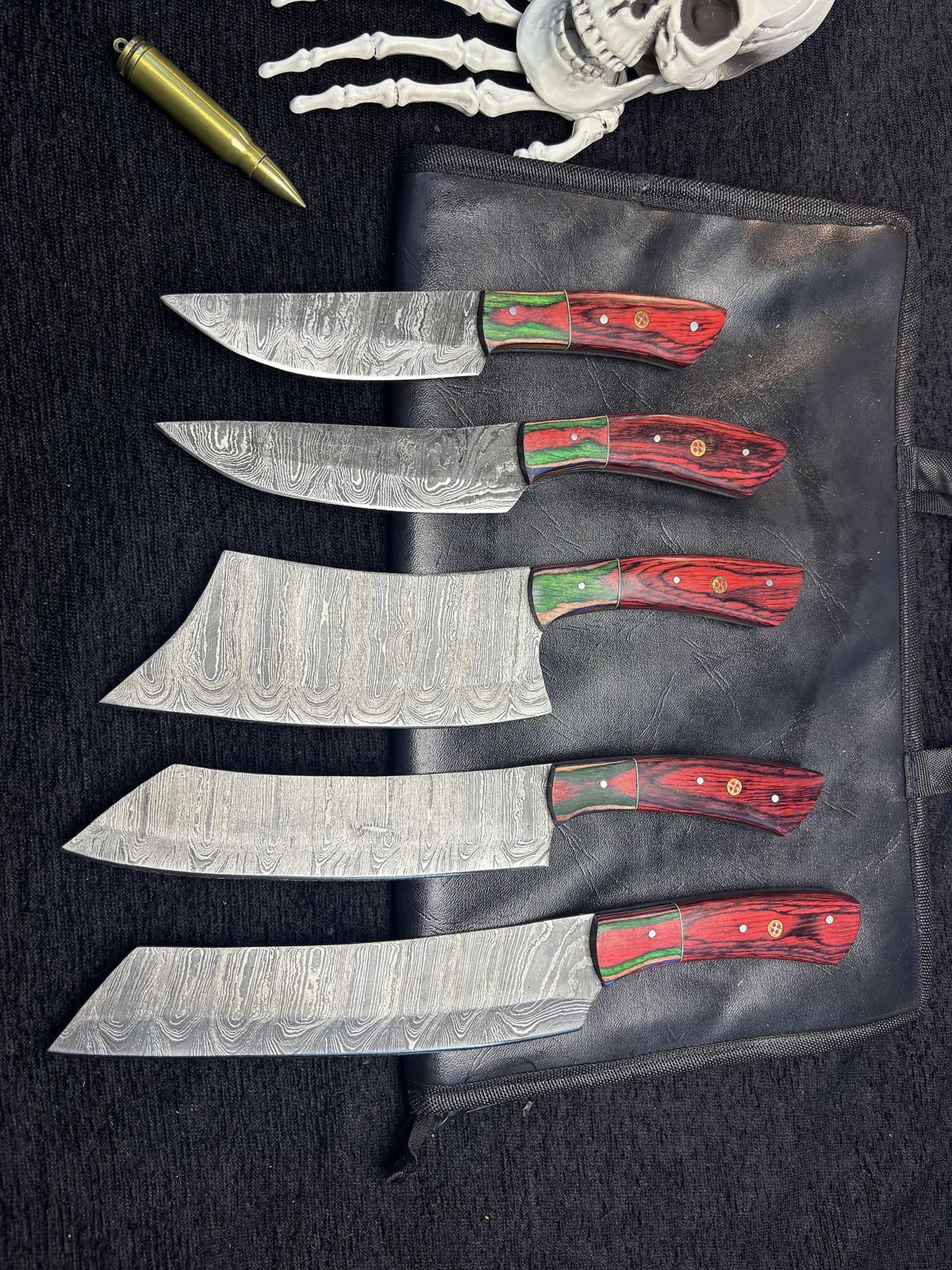 hand forged damascus steel chef knife set | 5 pc professional essentials