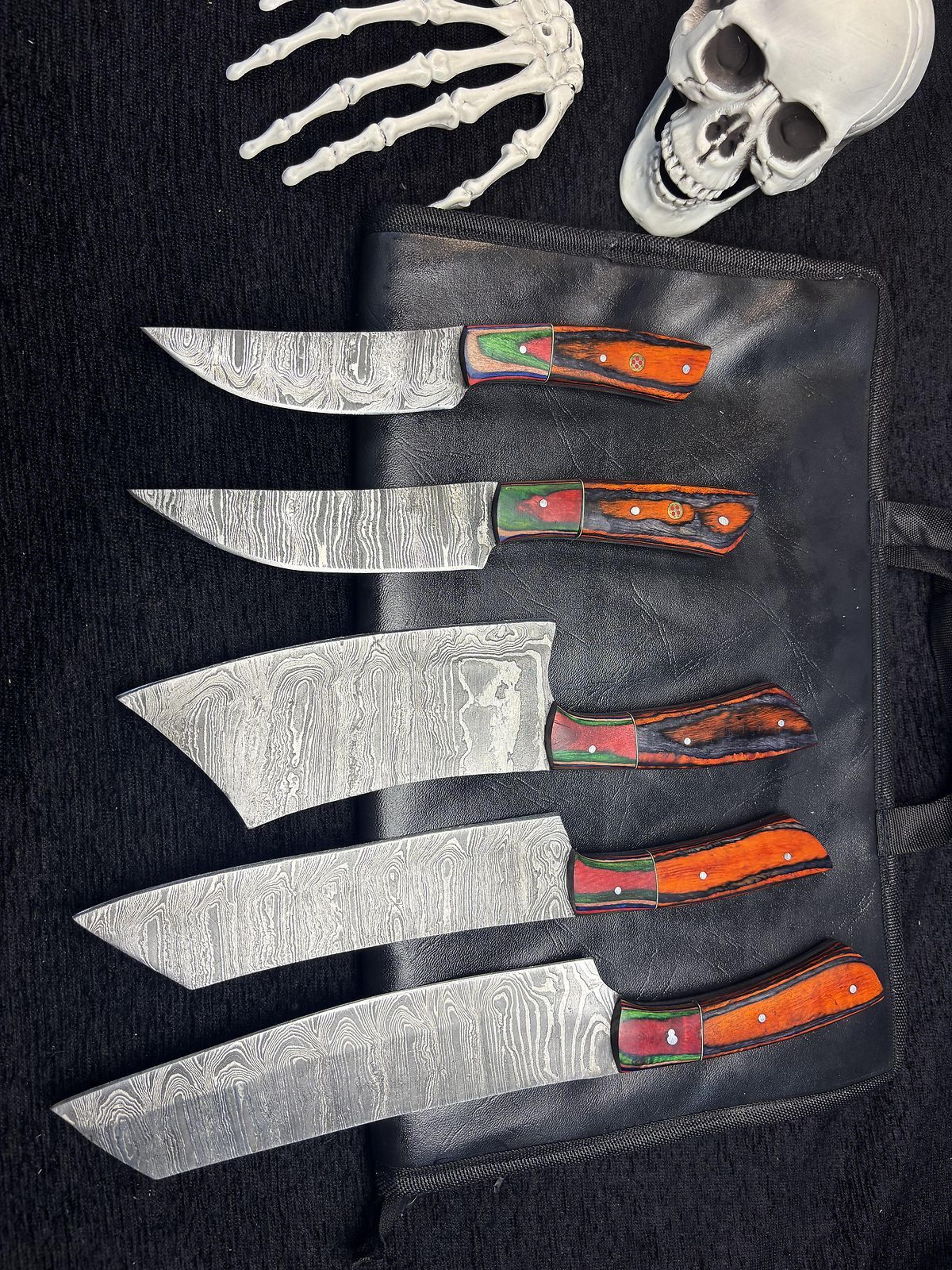 luxury 5 pc handmade damascus steel chef knife collection | sharp kitchen knives