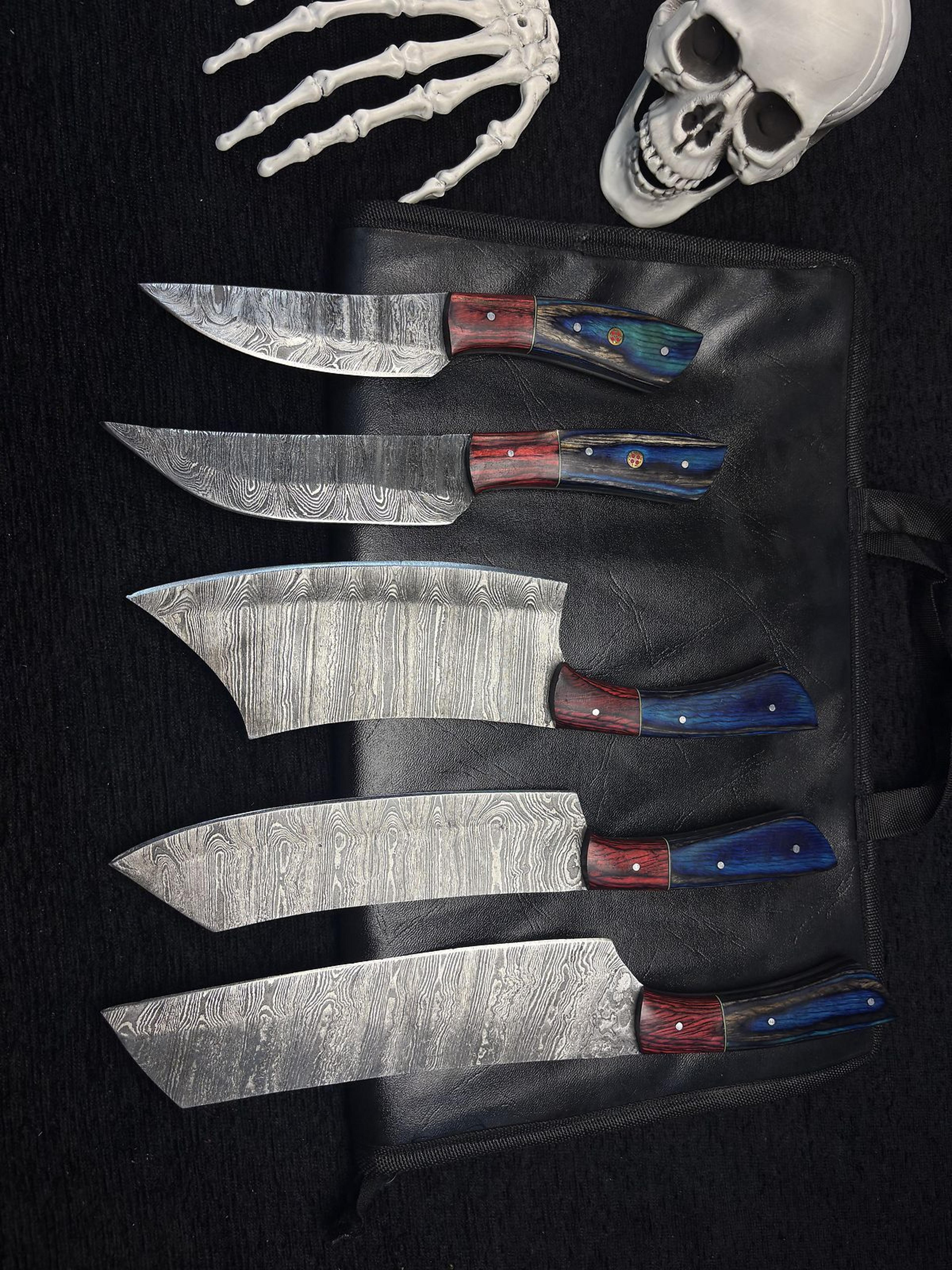 damascus steel handmade chef knife set of 5 | professional quality kitchen cutlery