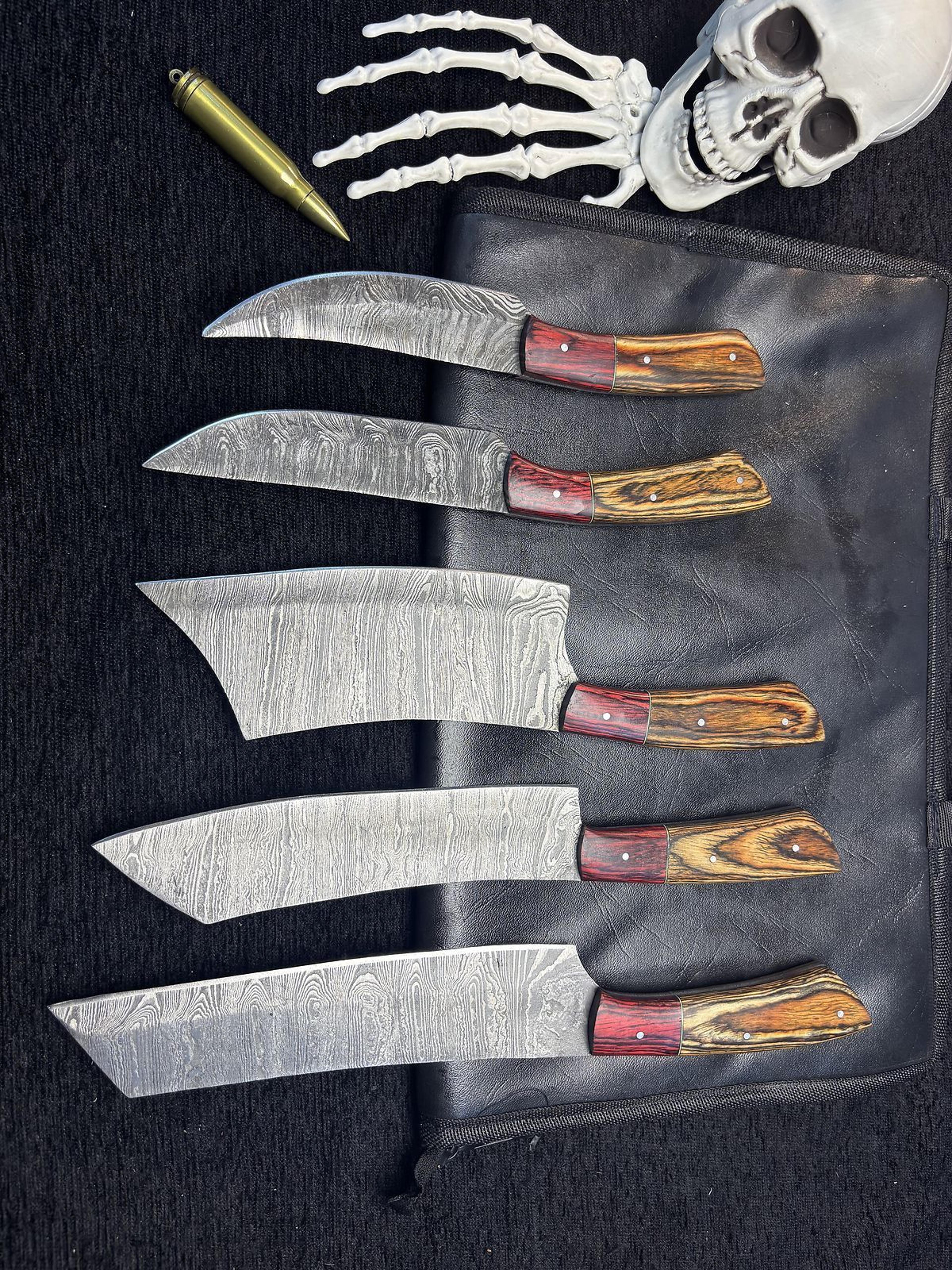 professional damascus steel knife set | 5 pc hand forged chef knives