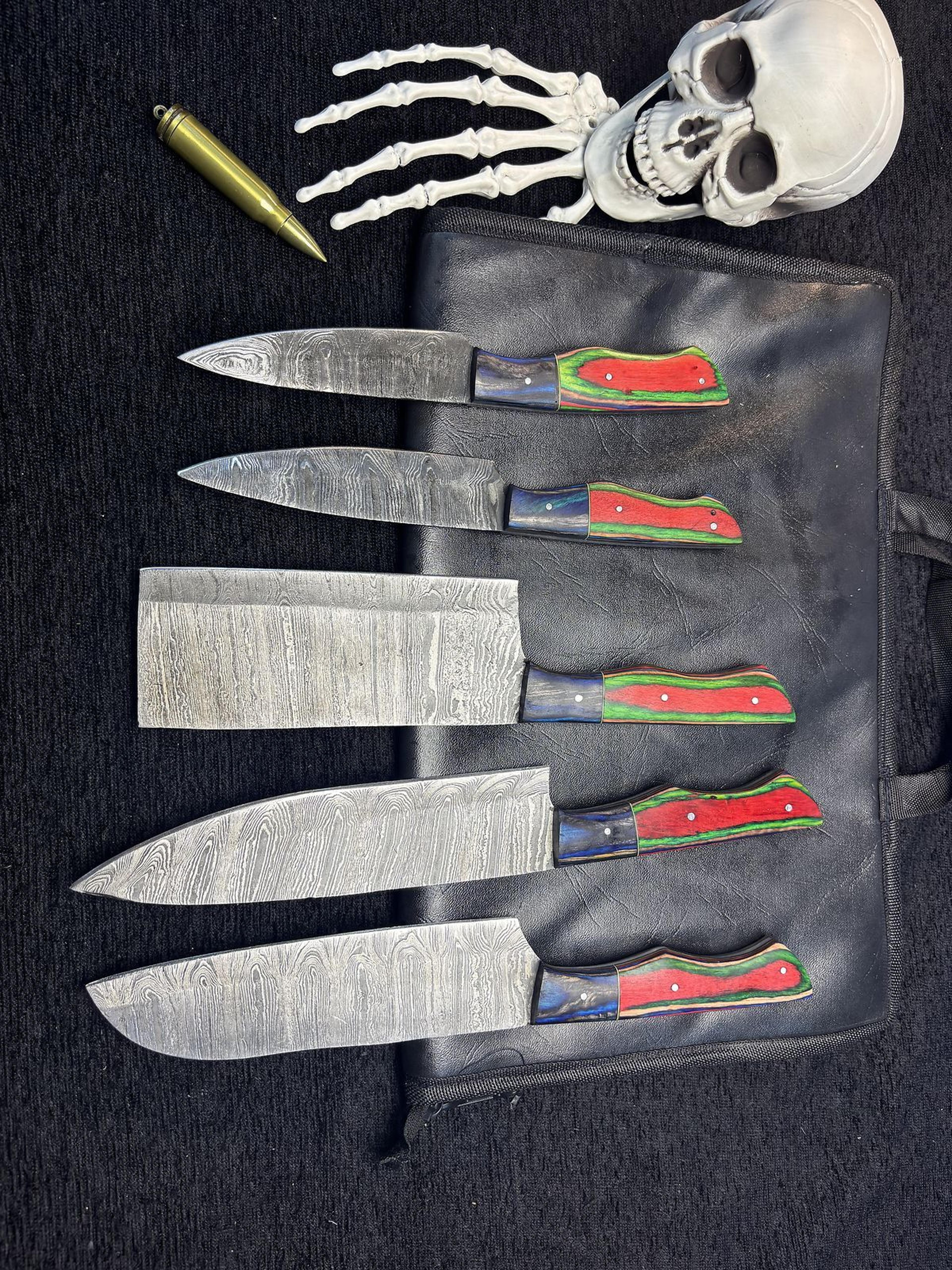 damascus steel chef knife set of 5 | hand forged wood handle kitchen essentials