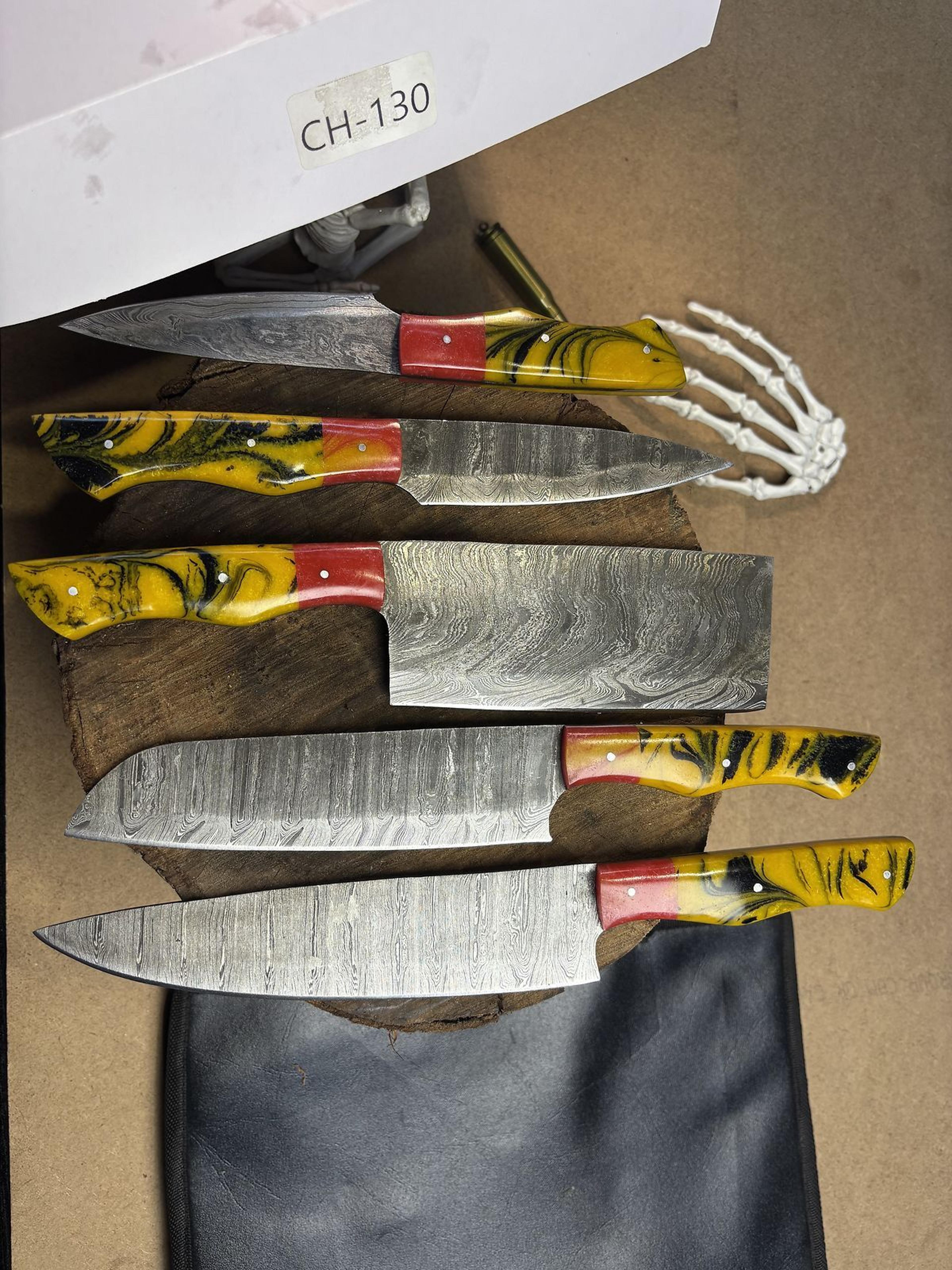 custom forged damascus steel chef knives set of 5 | professional kitchen tools