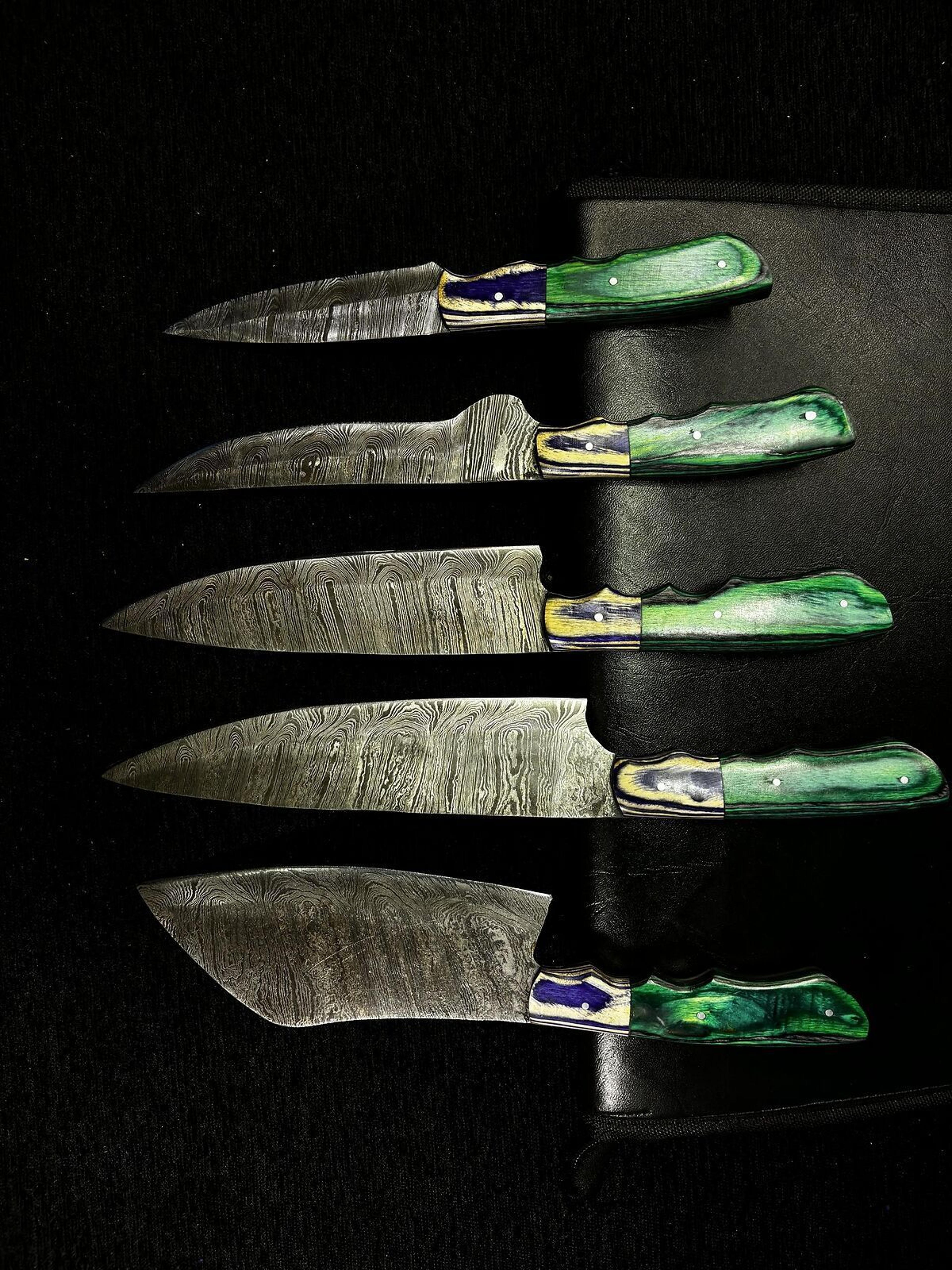 luxury 5 pc handmade damascus steel chef knife collection | kitchen knives