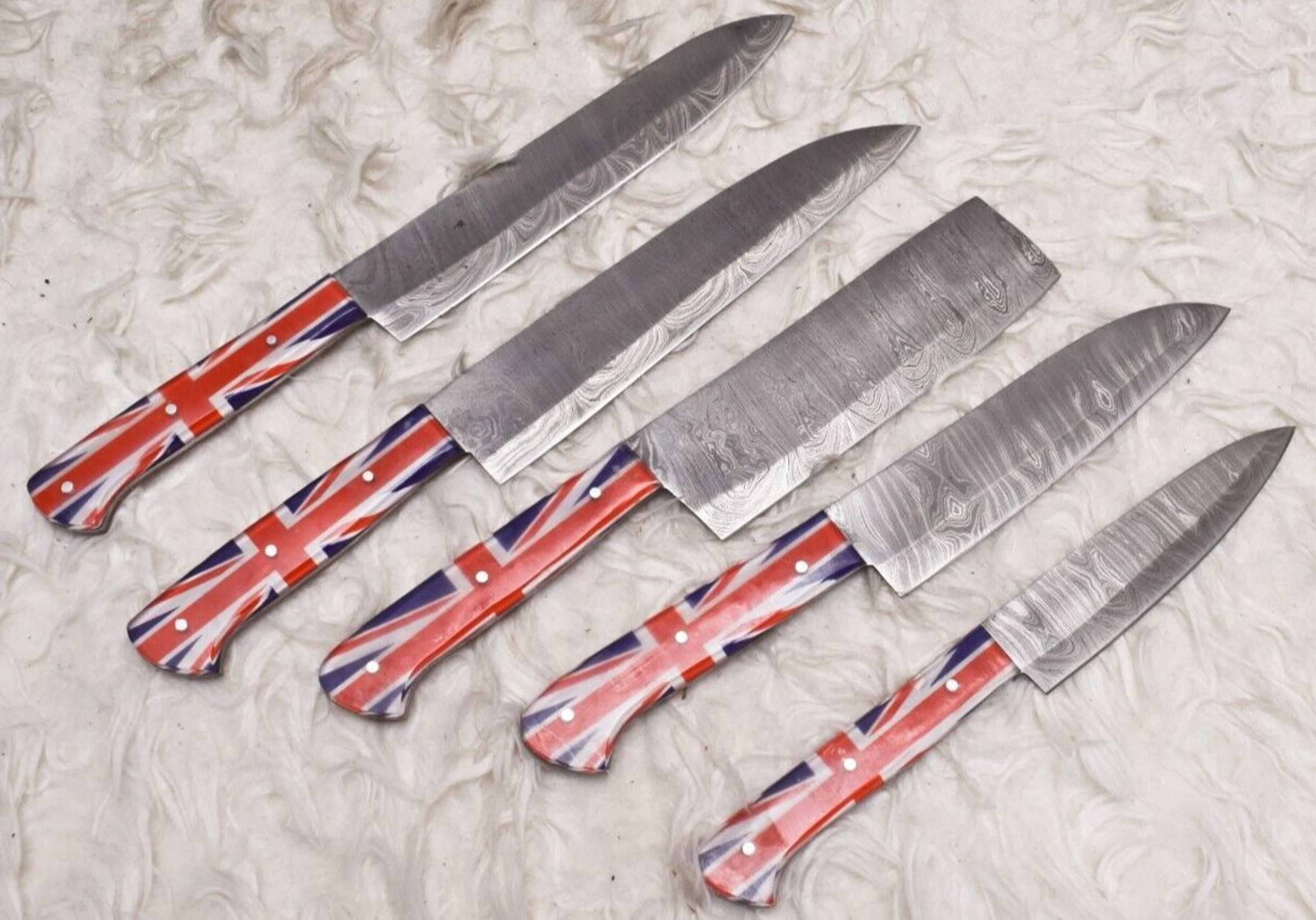forgecraft damascus chef knife set | 5 pc hand forged kitchen knives