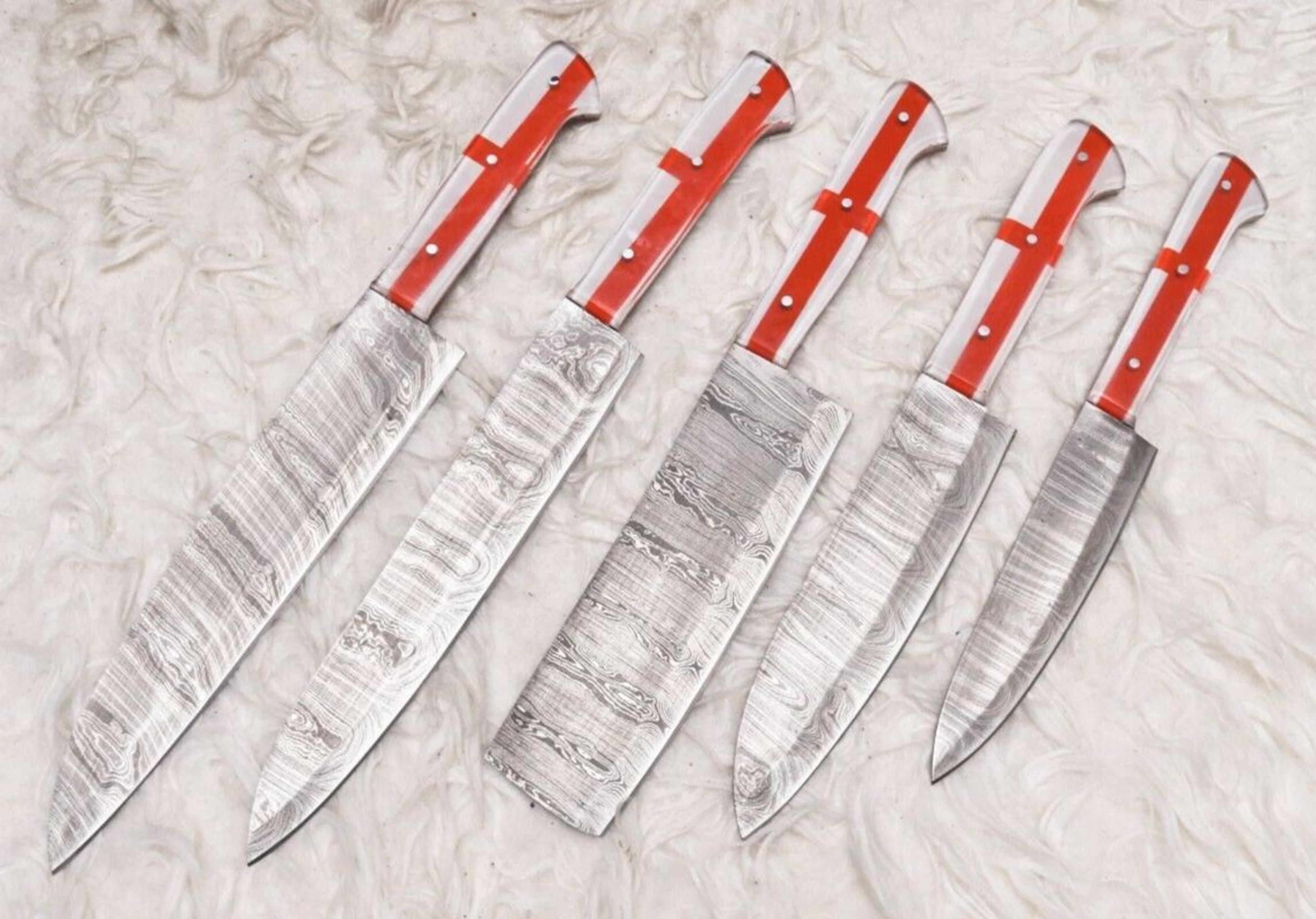 timeless damascus steel chef knife set | 5 pc handcrafted wood handle