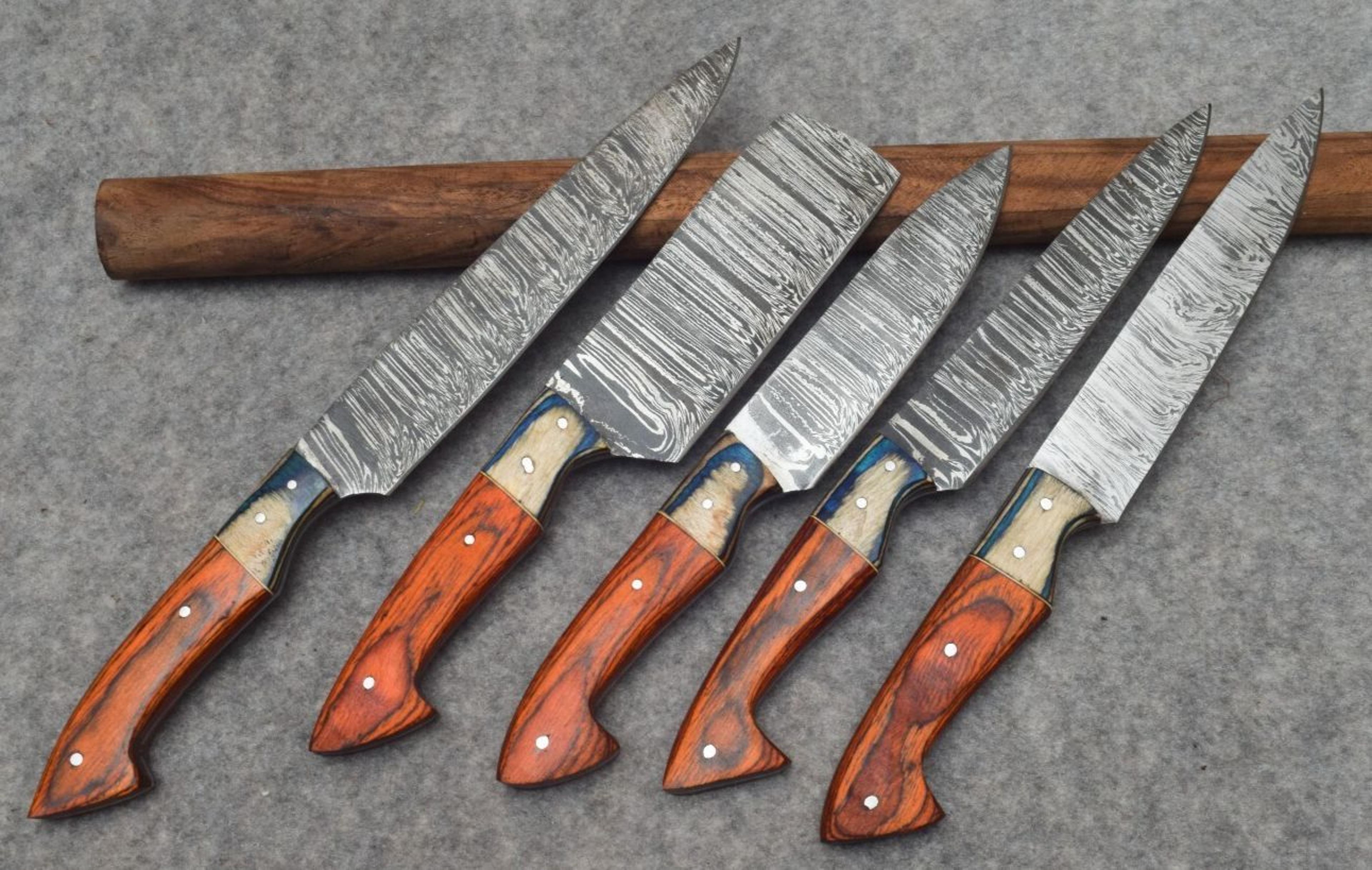 professional twist damascus chef knife set | 9" to 13" hand-forged kitchen knives