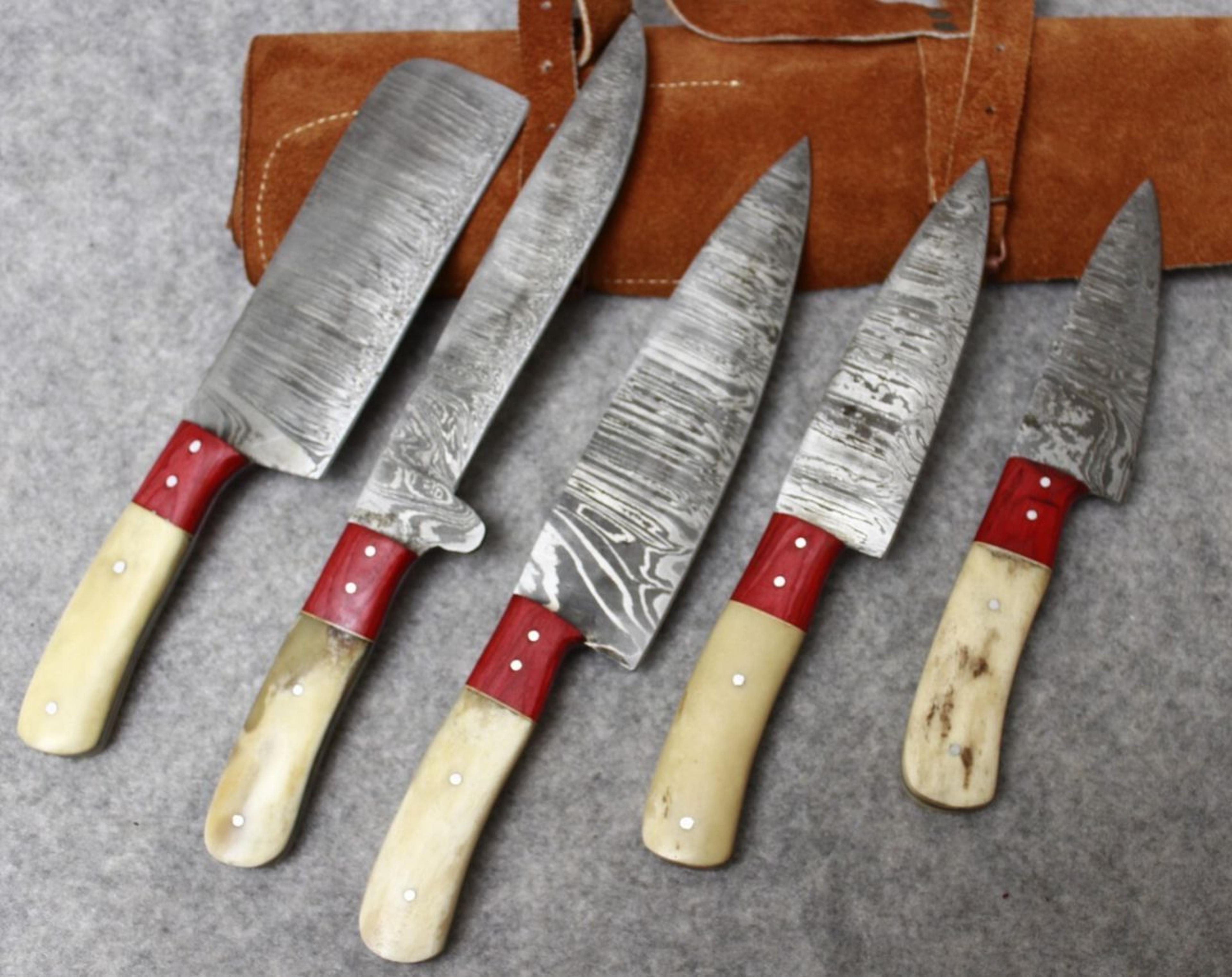 artisan hand-forged damascus chef knives | 9–13 inch twist pattern set